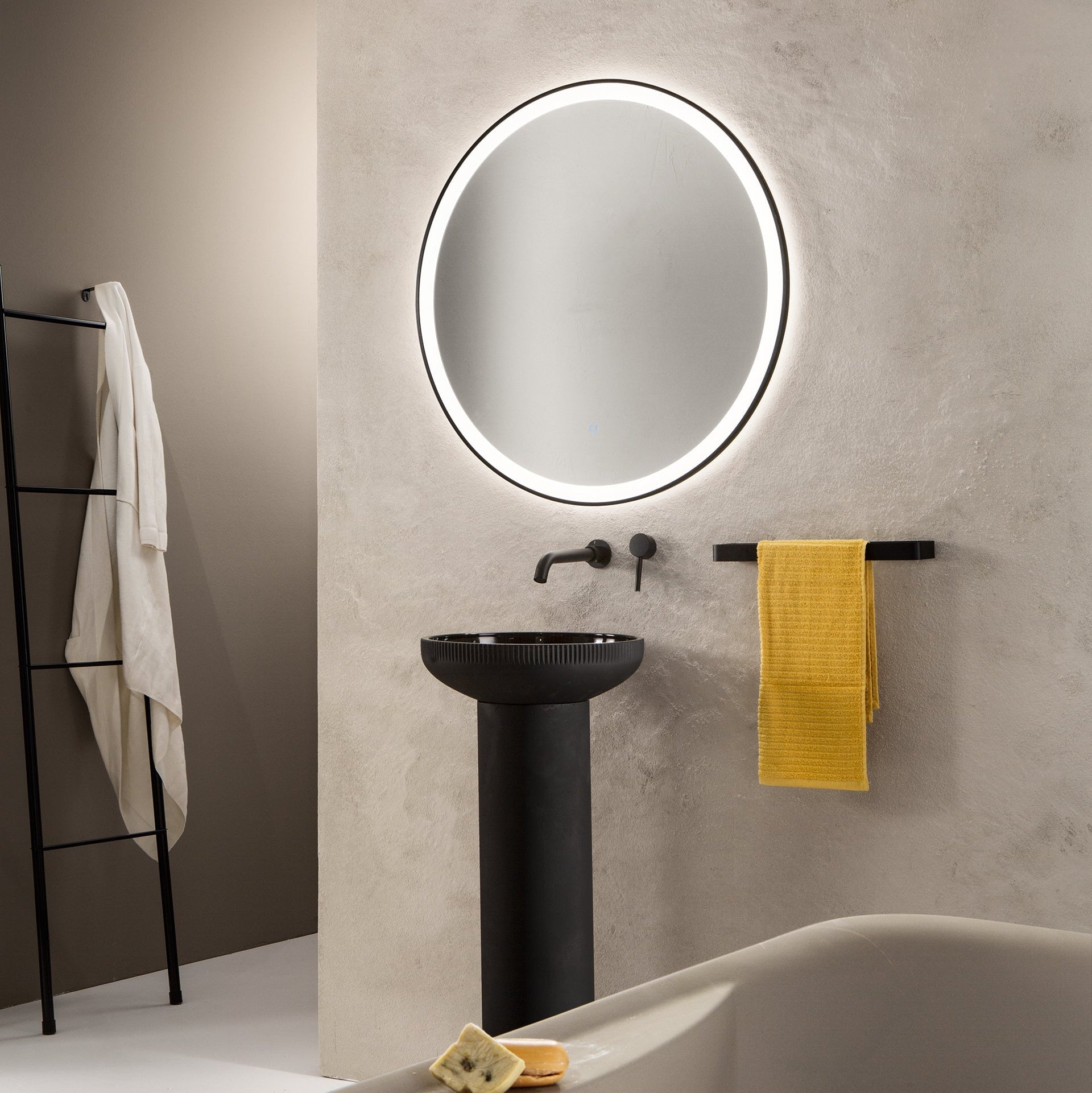 Specchio ORONERO tondo con illuminazione a LED, CCT, pulsante touch, pellicola antideflagrante