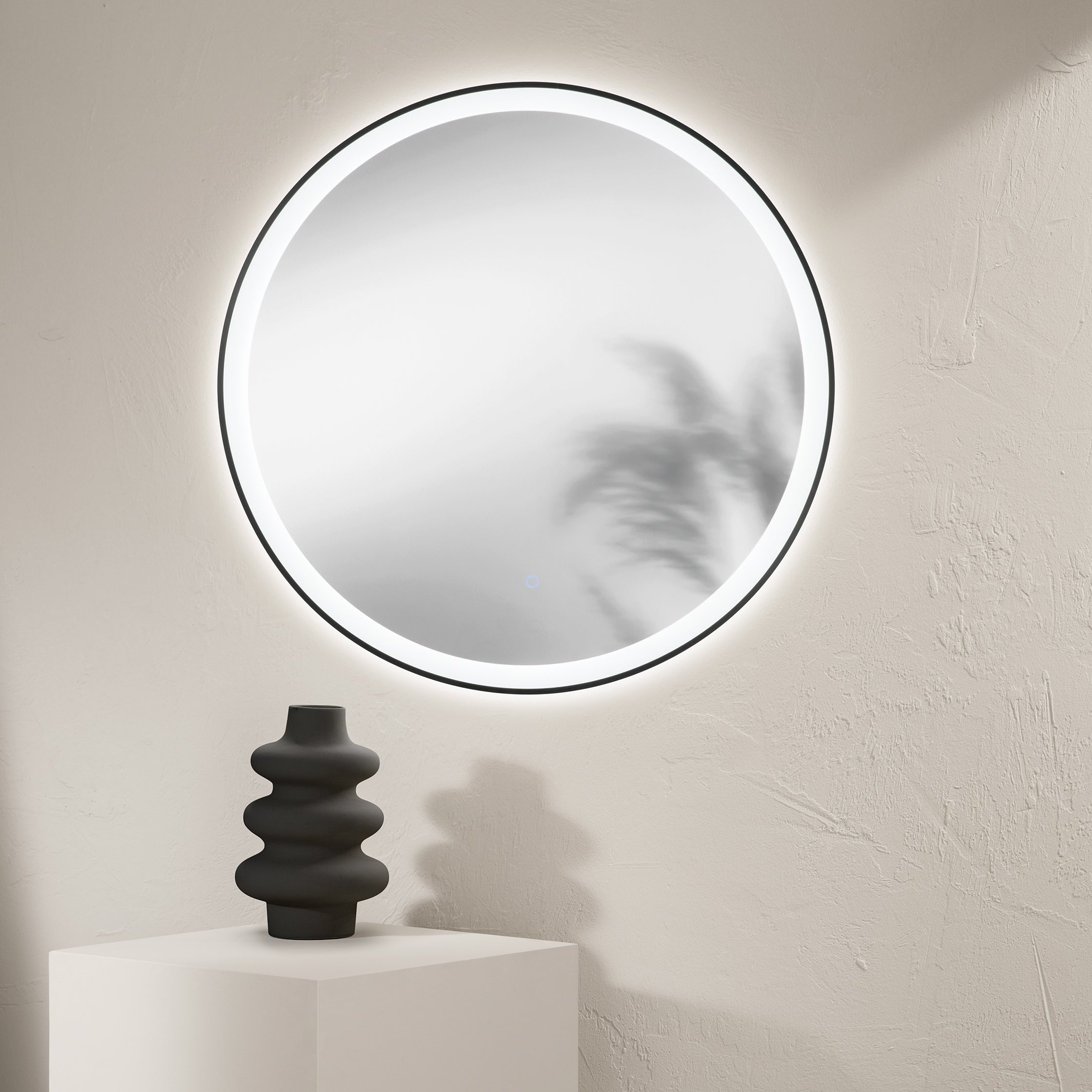 Specchio ORONERO tondo con illuminazione a LED, CCT, pulsante touch, pellicola antideflagrante