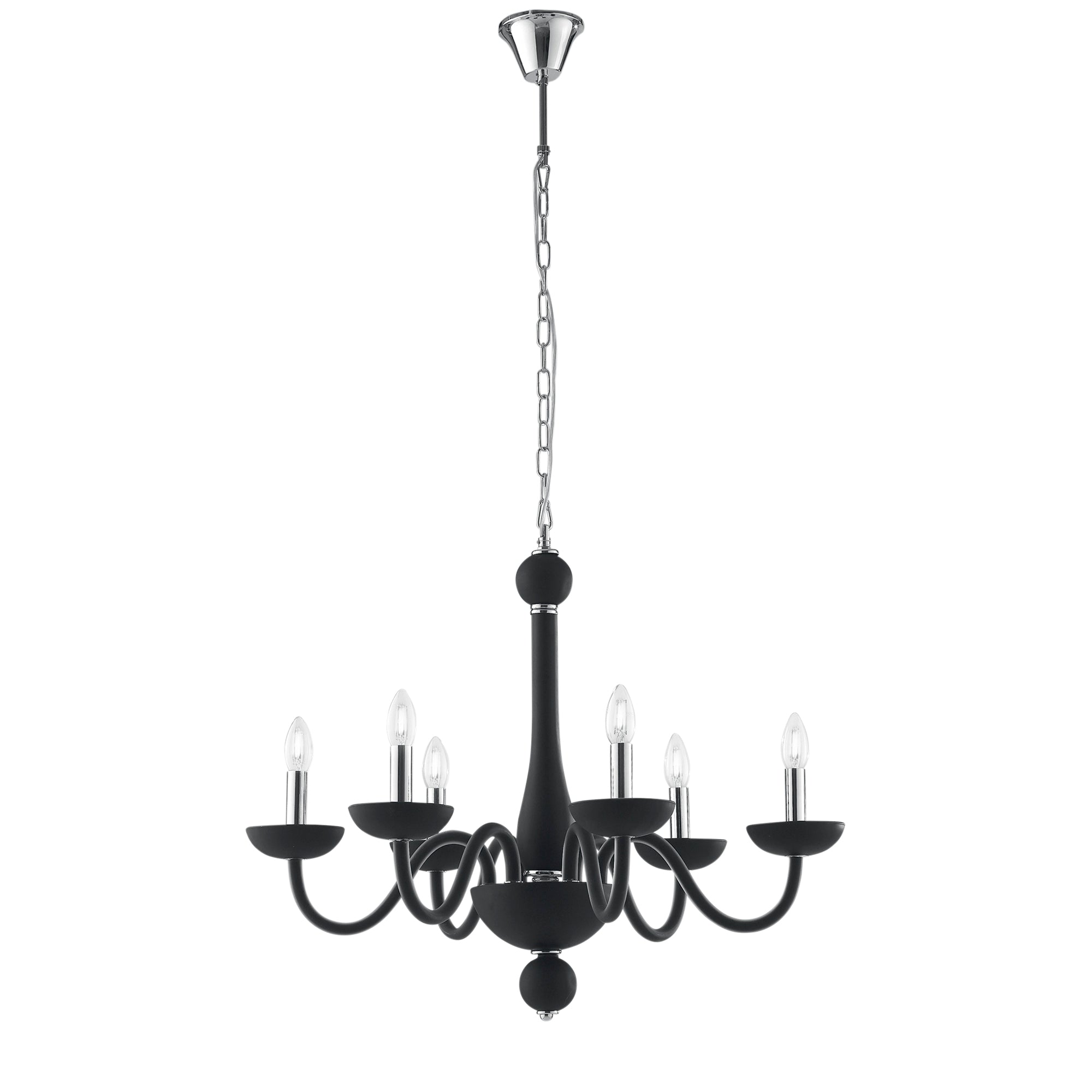 Lampadario ALFIERE in vetro soffiato satinato con finiture cromate, 6 luci - FT-FeelThe