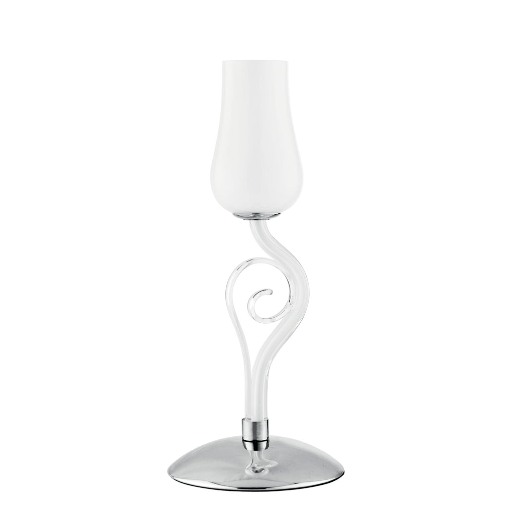 Lampada da tavolo ANGEL in vetro soffiato bianco e dettagli cromati - FT-FeelThe