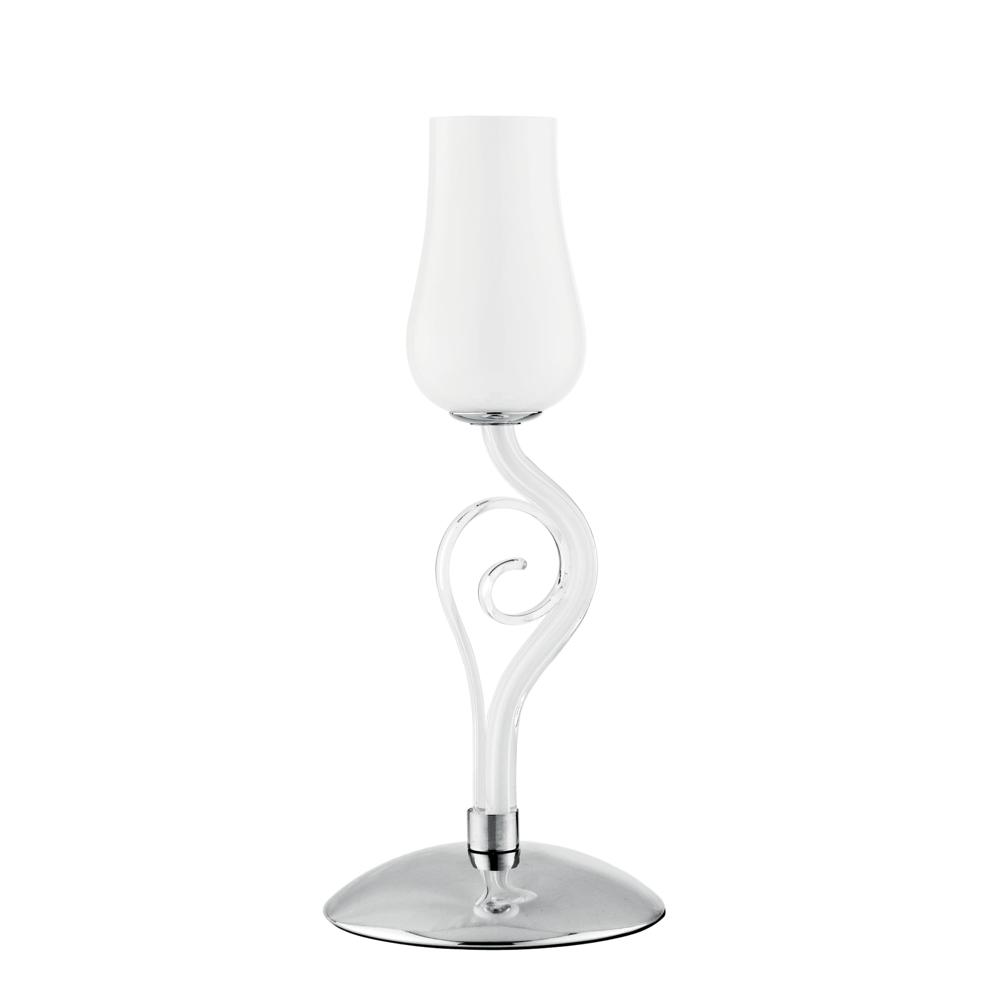 Lampada da tavolo ANGEL in vetro soffiato bianco e dettagli cromati - FT-FeelThe