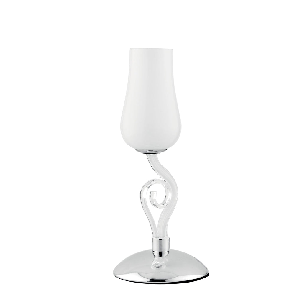 Lampada da tavolo ANGEL in vetro soffiato bianco e dettagli cromati - FT-FeelThe