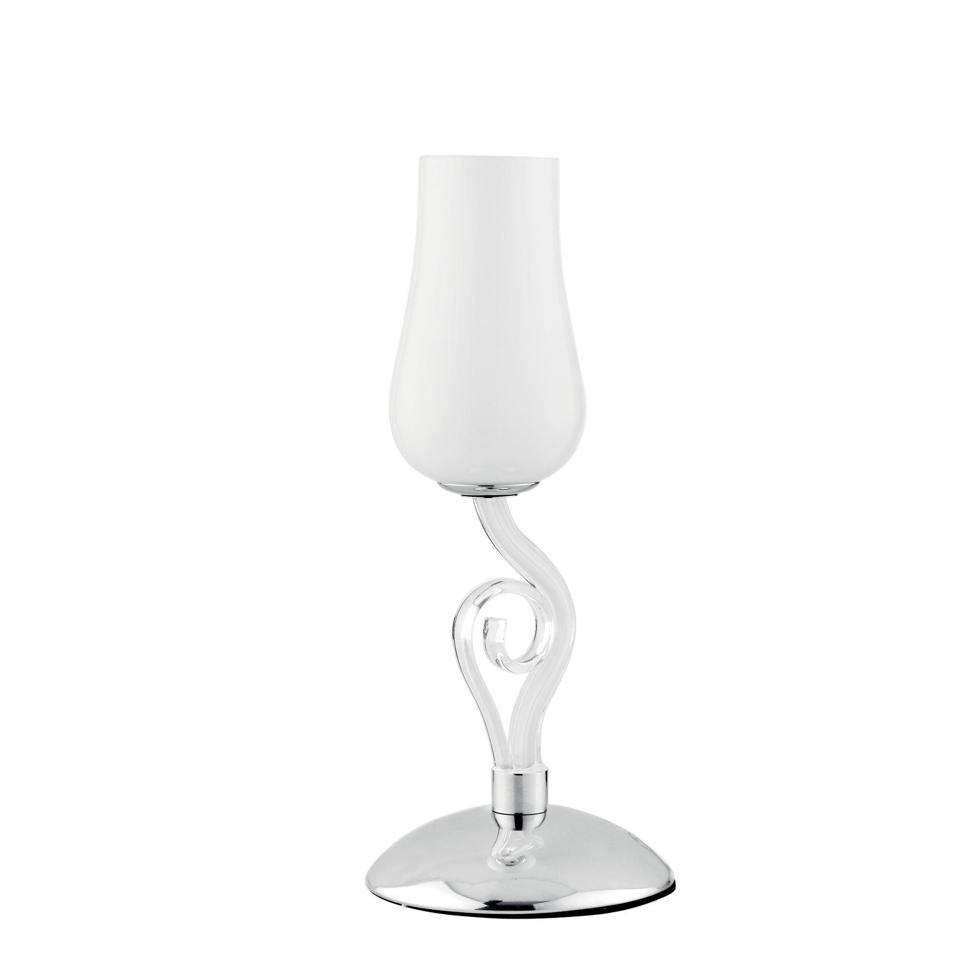 Lampada da tavolo ANGEL in vetro soffiato bianco e dettagli cromati - FT-FeelThe