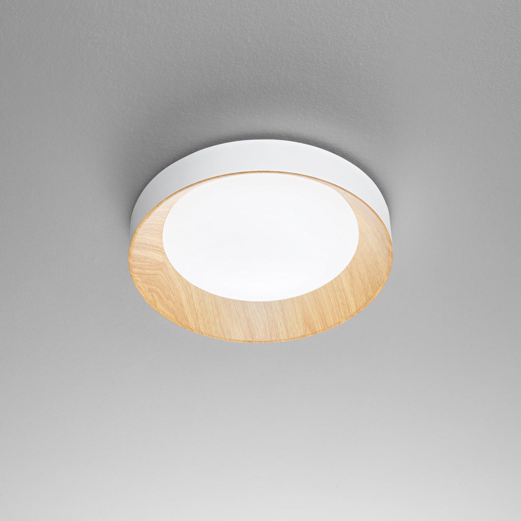 Plafoniera ARKA metallo nero o bianco, con interno dall'effetto legno - FT-FeelThe