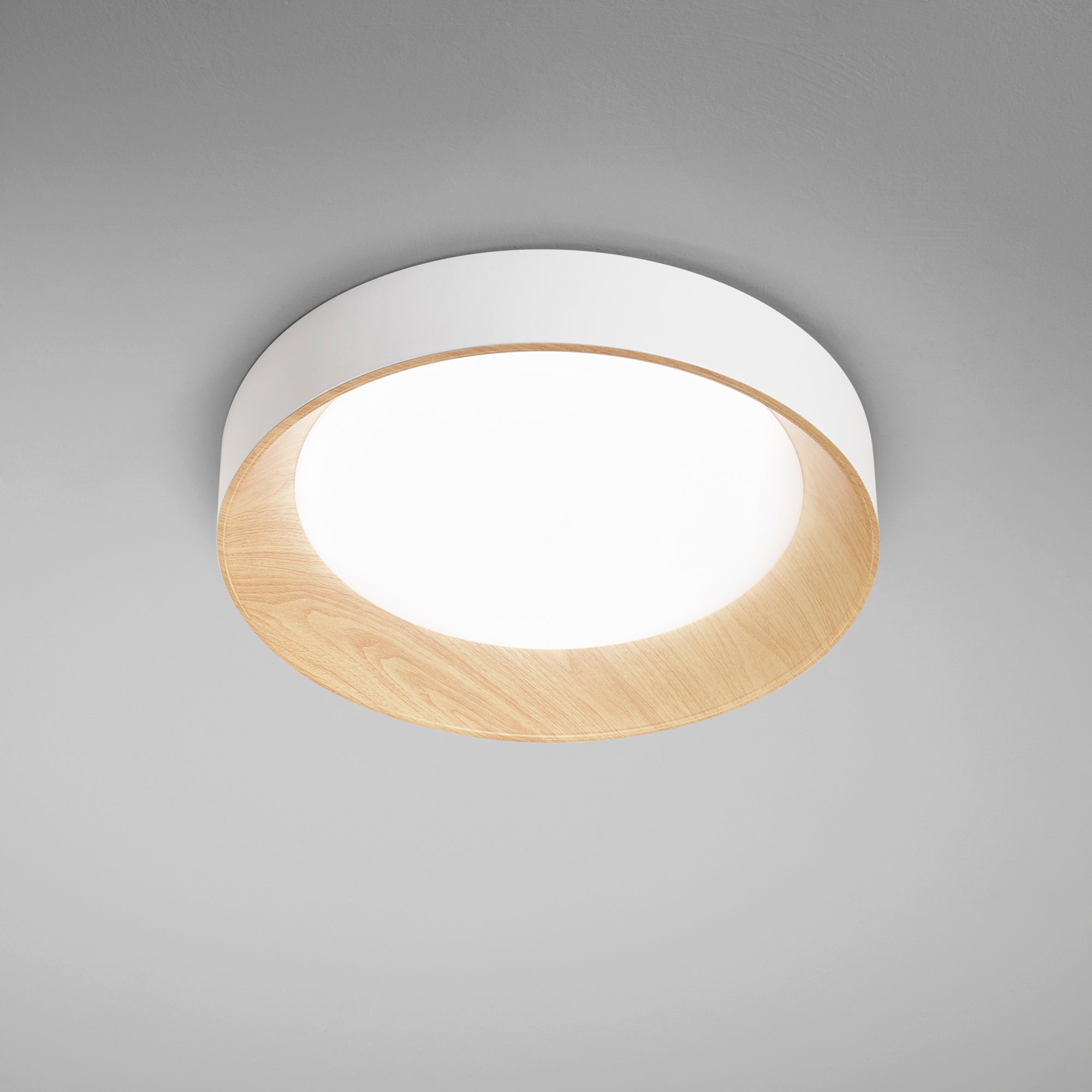 Plafoniera ARKA metallo nero o bianco, con interno dall'effetto legno - FT-FeelThe