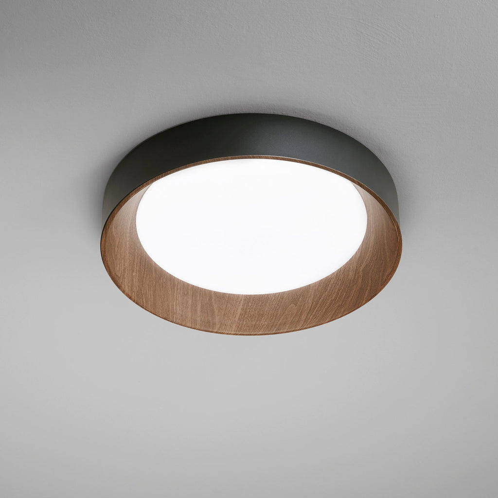 Plafoniera ARKA metallo nero o bianco, con interno dall'effetto legno - FT-FeelThe
