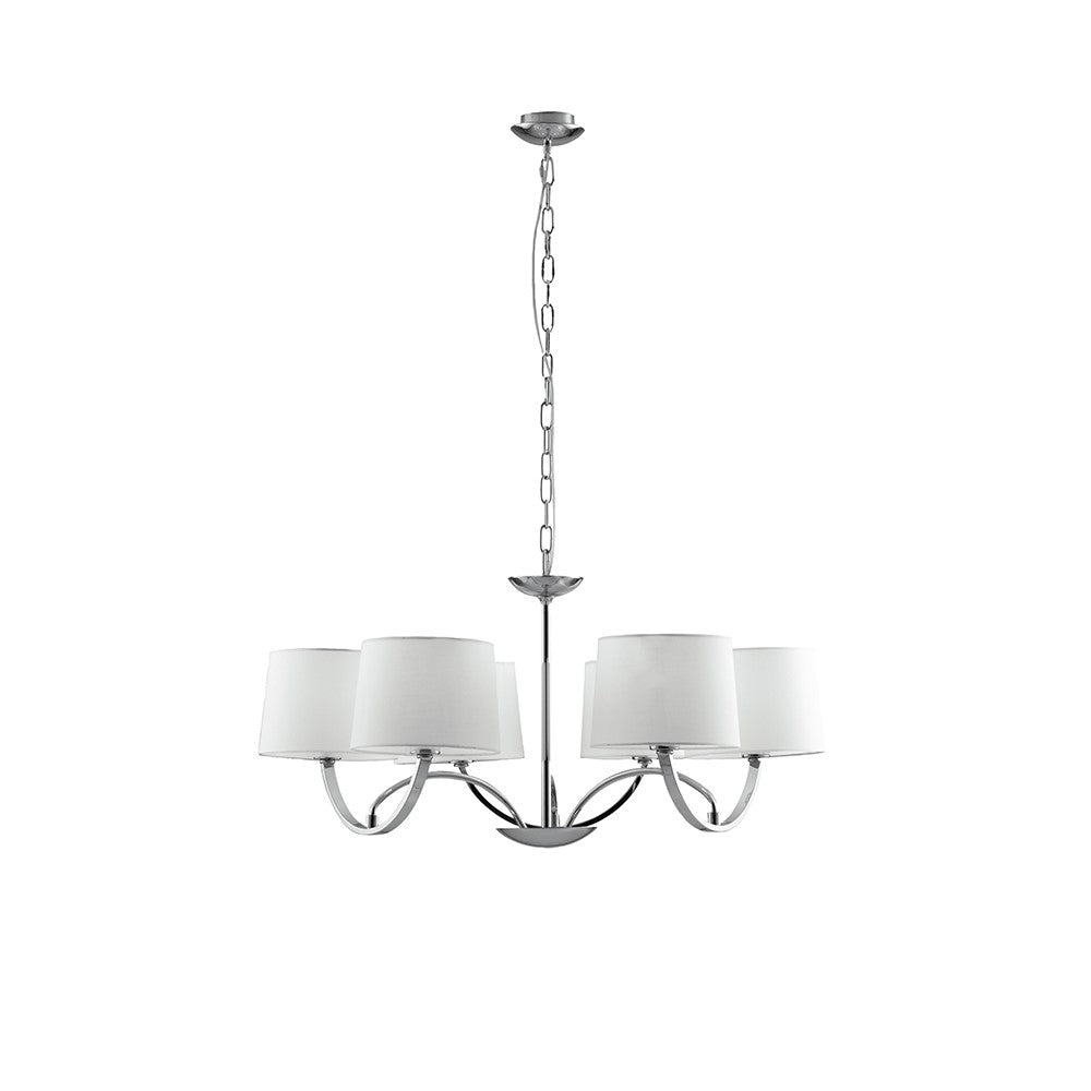 Lampadario a sospensione Astoria in metallo cromo con paralumi in tessuto bianco (6XE27) - FT-FeelThe