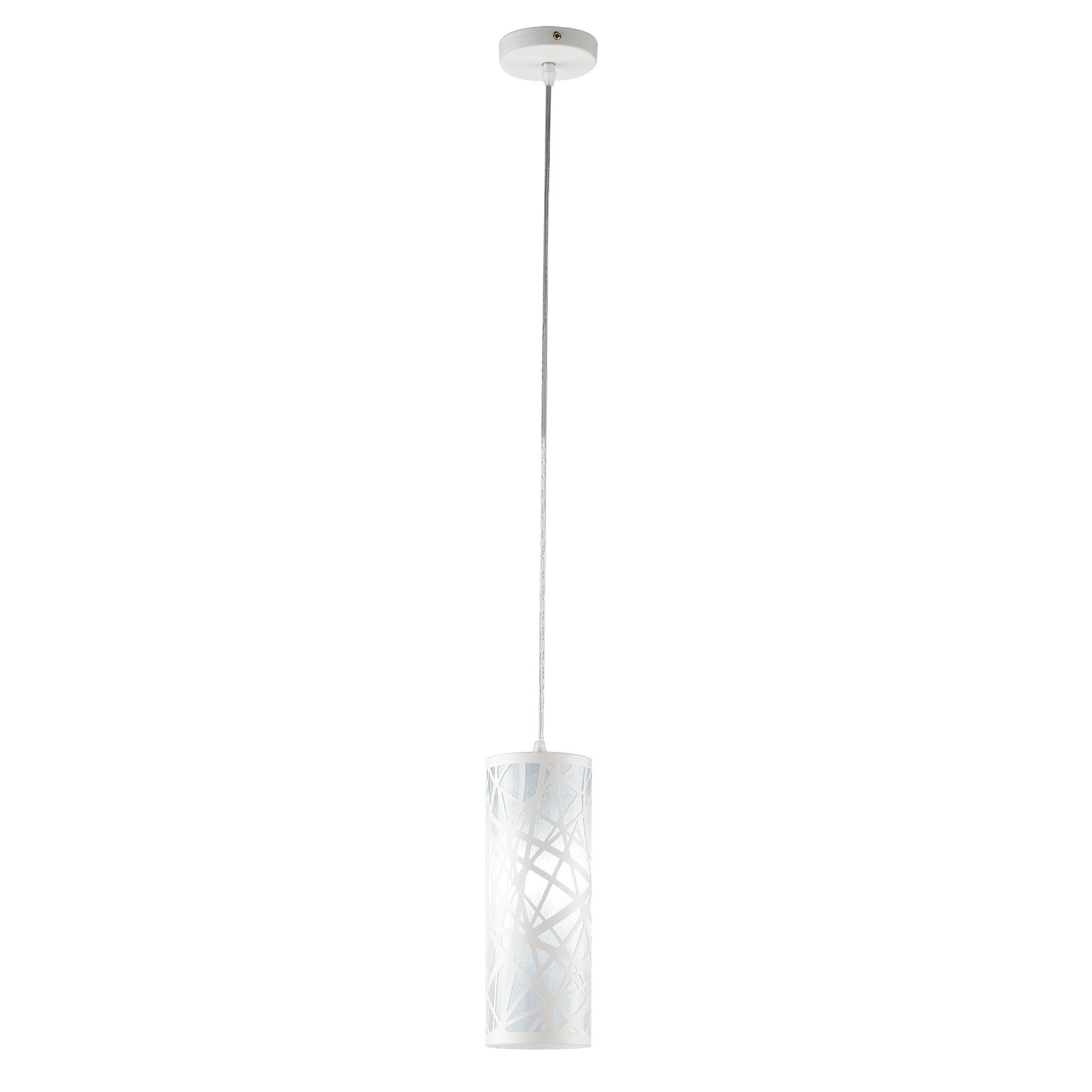 Lampadario a sospensione cilindrico BATIK in acciaio bianco con decoro a taglio laser (1XE27) - FT-FeelThe