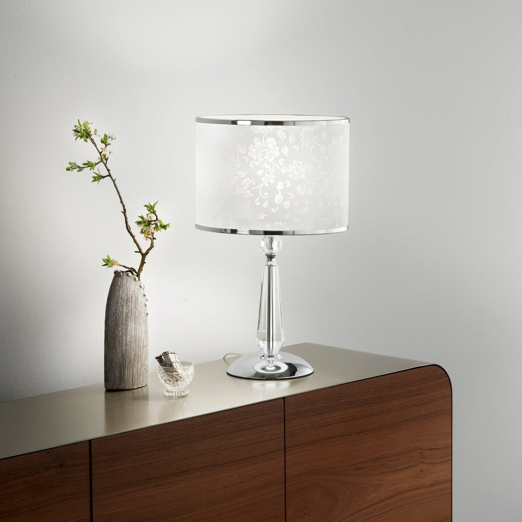 Lampada da tavolo BOEME in metallo, cristalli e tessuto decorato - FT-FeelThe