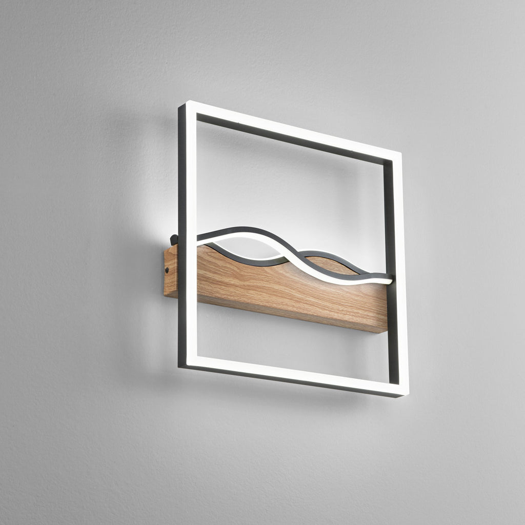 Plafoniera LED HAWAII tonda in metallo con base effetto legno con interruttore CCT - FT-FeelThe