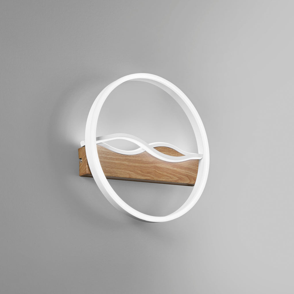 Plafoniera LED HAWAII tonda in metallo con base effetto legno con interruttore CCT - FT-FeelThe