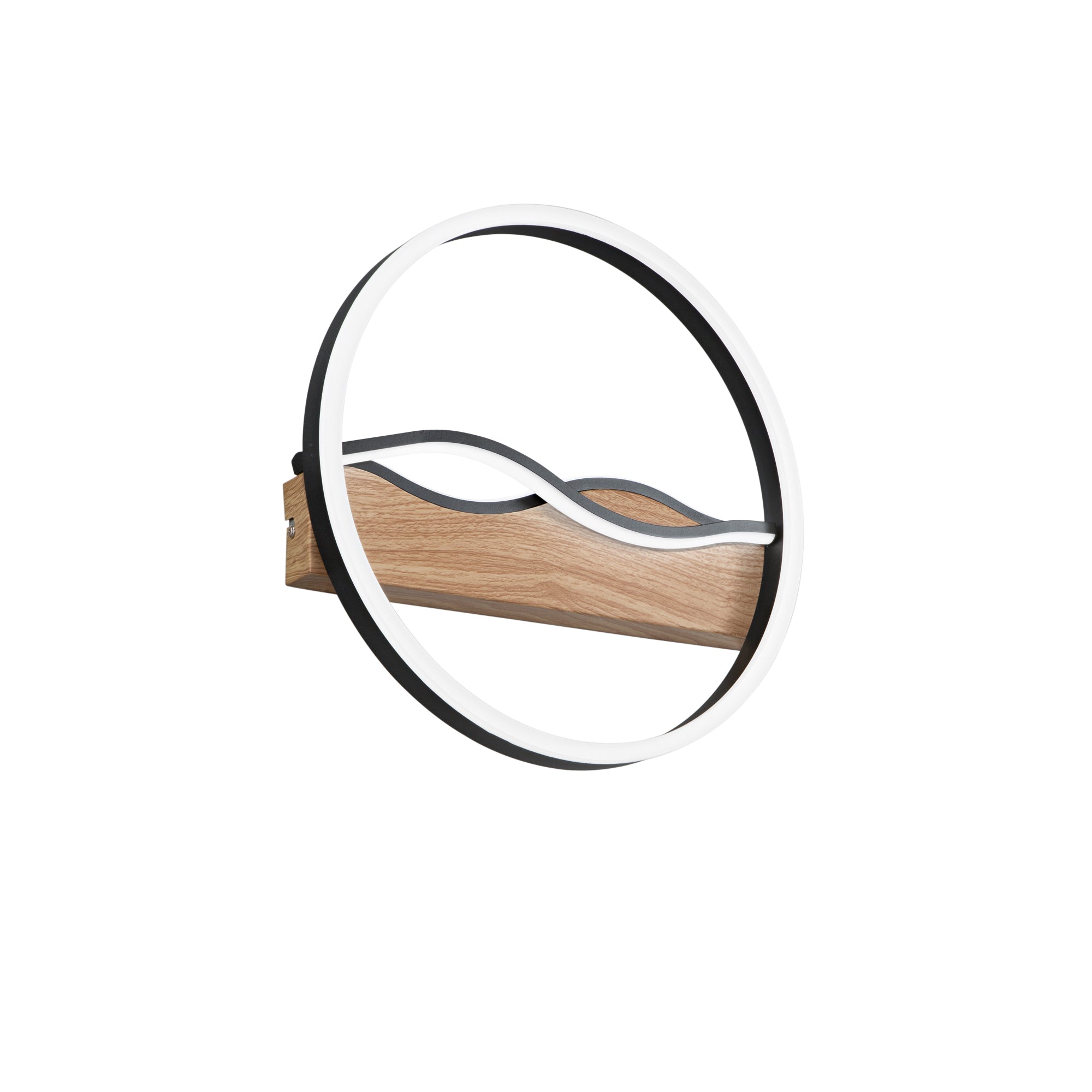 Plafoniera LED HAWAII tonda in metallo con base effetto legno con interruttore CCT - FT-FeelThe