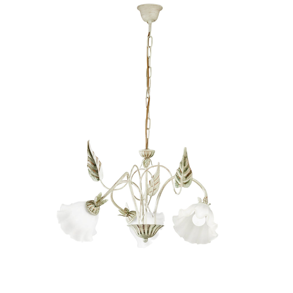 Lampadario ISOTTA in metallo avorio e tre diffusori in vetro bianco - FT-FeelThe