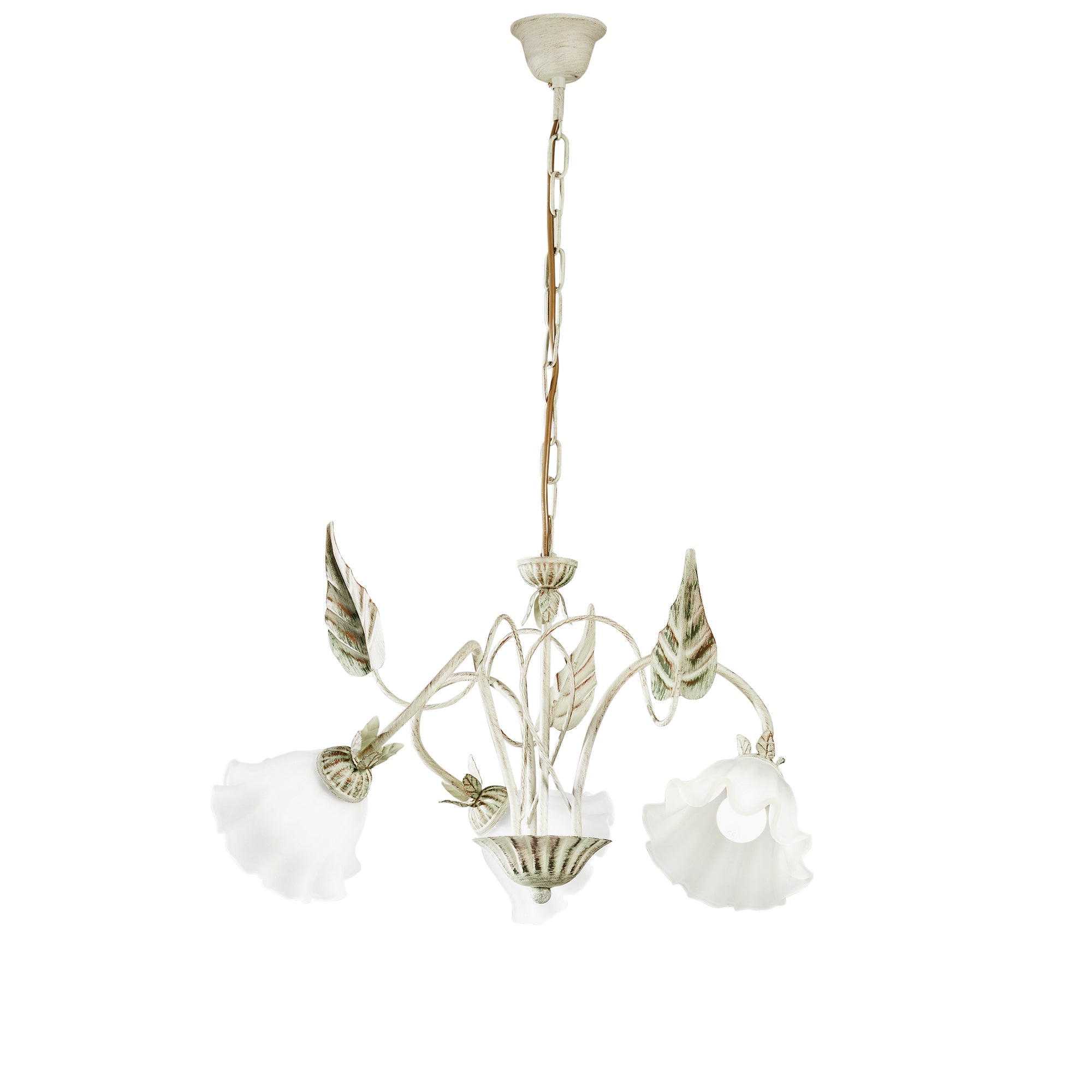 Lampadario ISOTTA in metallo avorio e tre diffusori in vetro bianco - FT-FeelThe