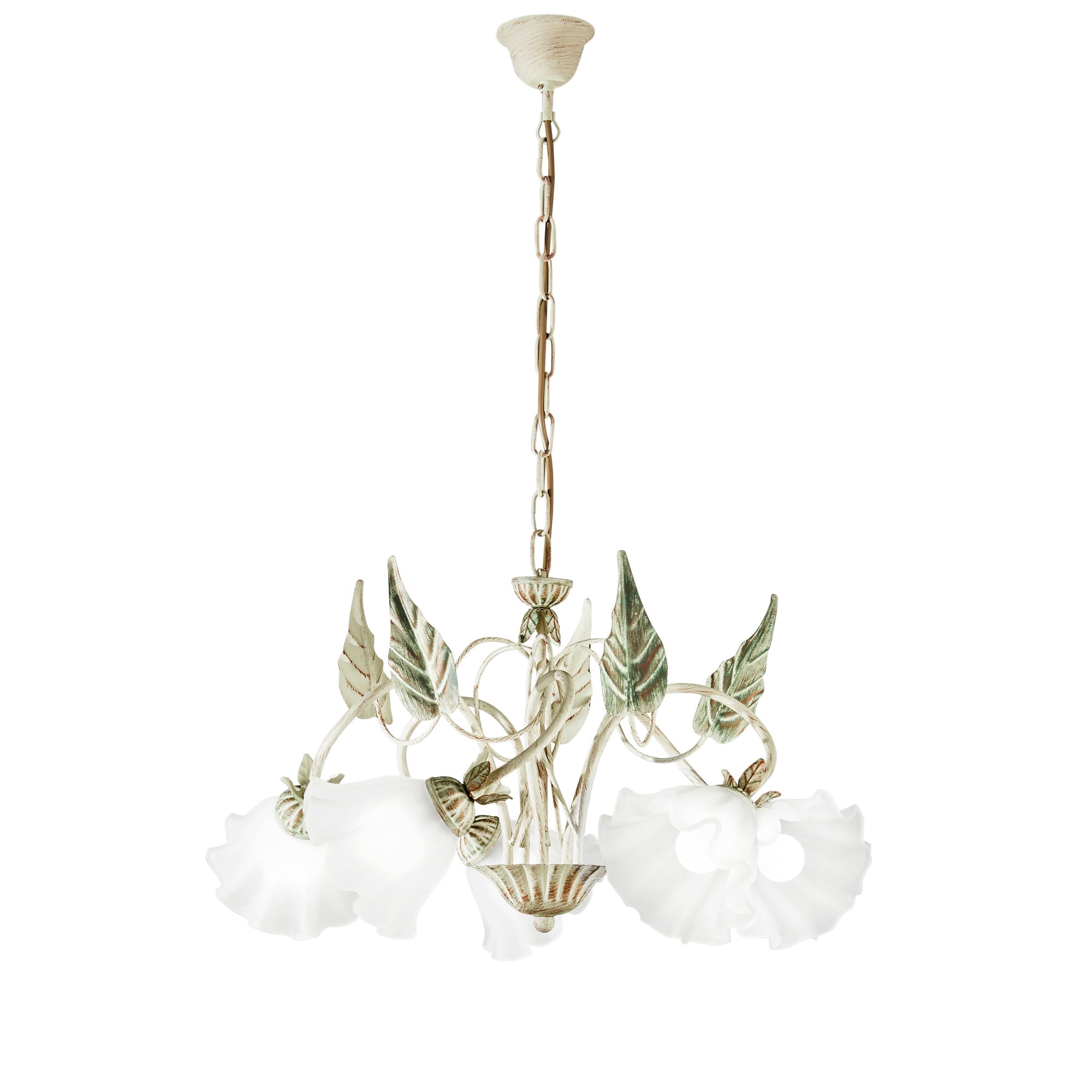 Lampadario ISOTTA in metallo avorio e cinque diffusori in vetro bianco - FT-FeelThe