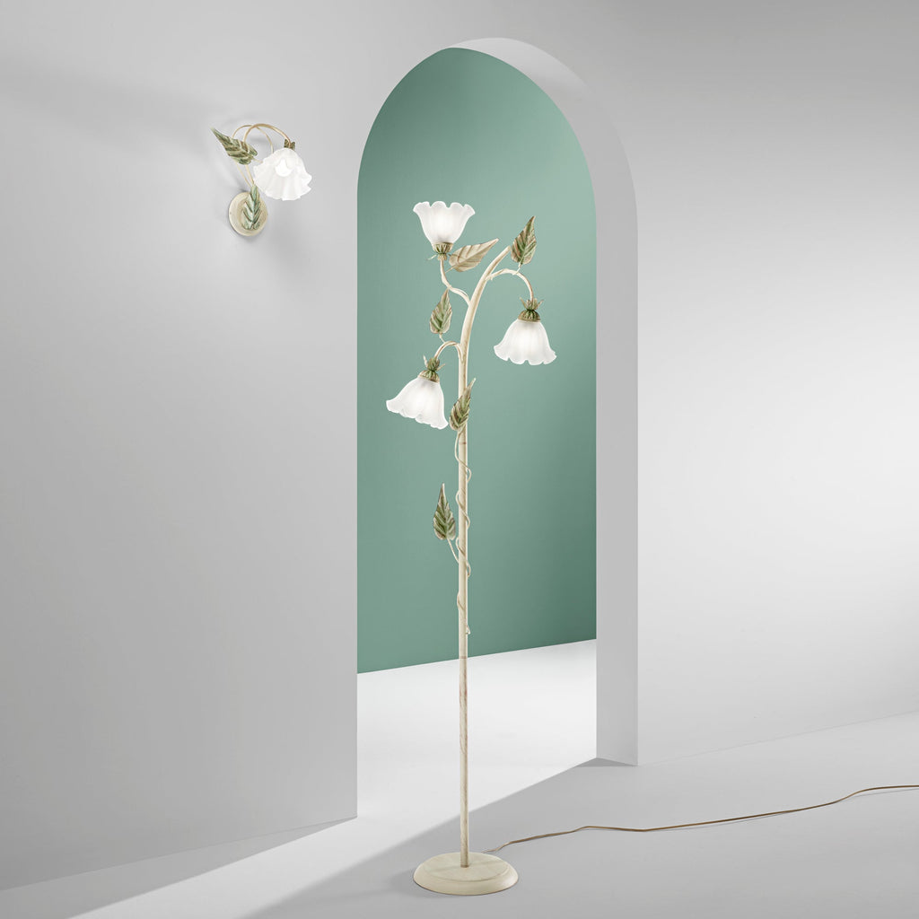 Piantana ISOTTA in metallo avorio e tre diffusori in vetro bianco 172 cm. - FT-FeelThe