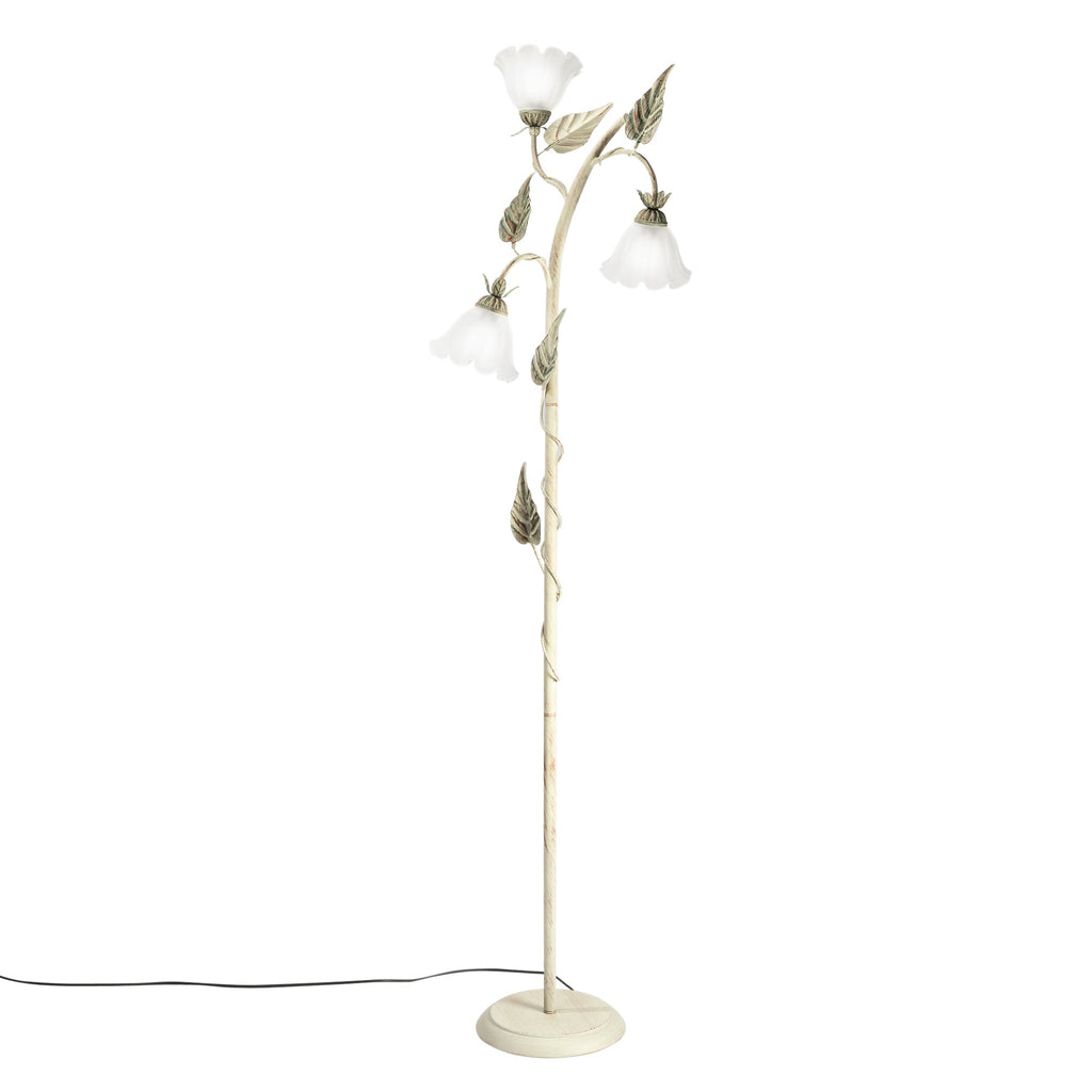 Piantana ISOTTA in metallo avorio e tre diffusori in vetro bianco 172 cm. - FT-FeelThe