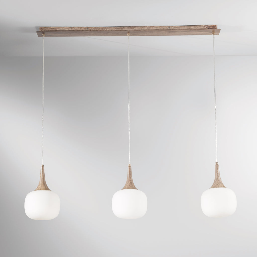 Sospensione lineare JAIPUR in metallo con tre diffusori in vetro - FT-FeelThe