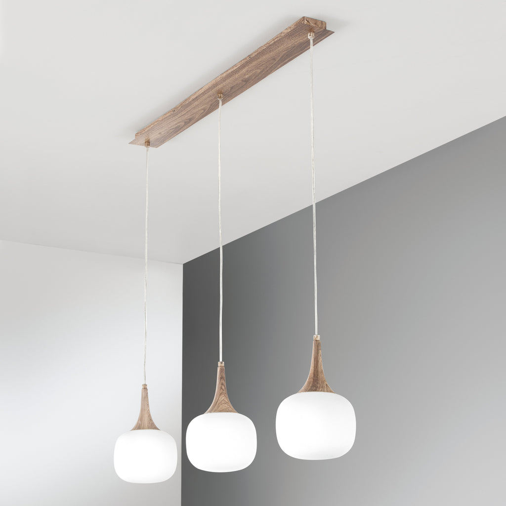 Sospensione lineare JAIPUR in metallo con tre diffusori in vetro - FT-FeelThe