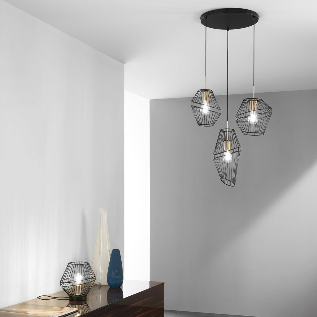 Lampadario a sospensione KIKO a tre luci in metallo nero e oro - FT-FeelThe