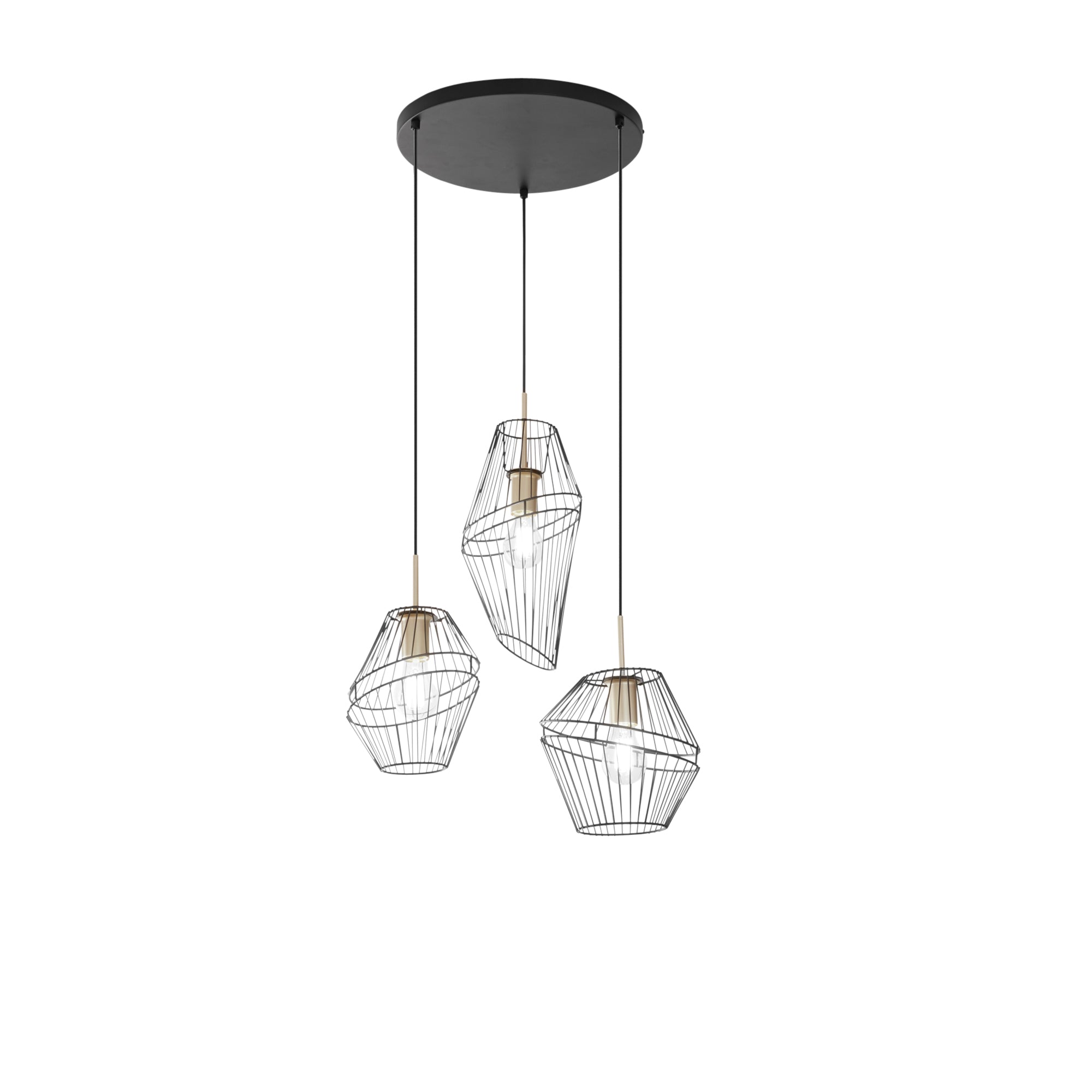 Lampadario a sospensione KIKO a tre luci in metallo nero e oro - FT-FeelThe