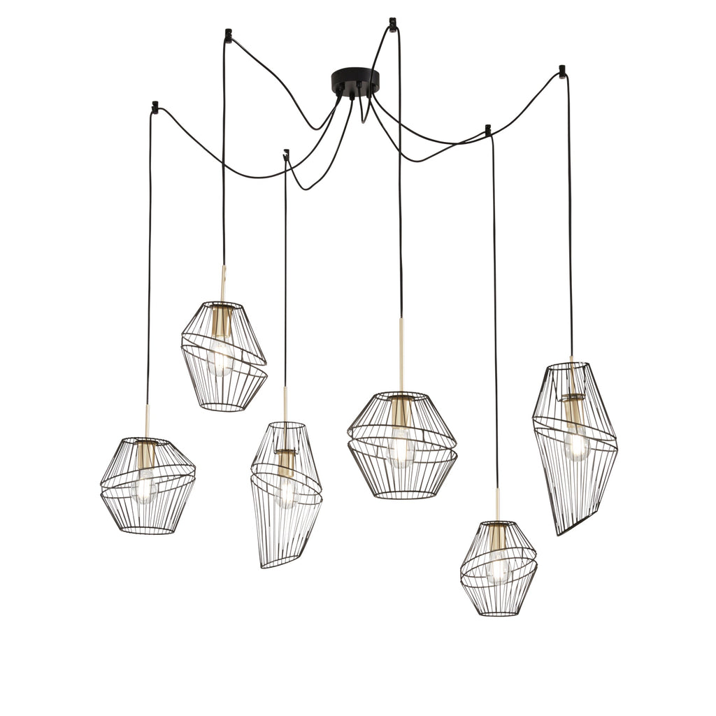 Lampadario a sospensione KIKO a sei luci in metallo nero e oro - FT-FeelThe