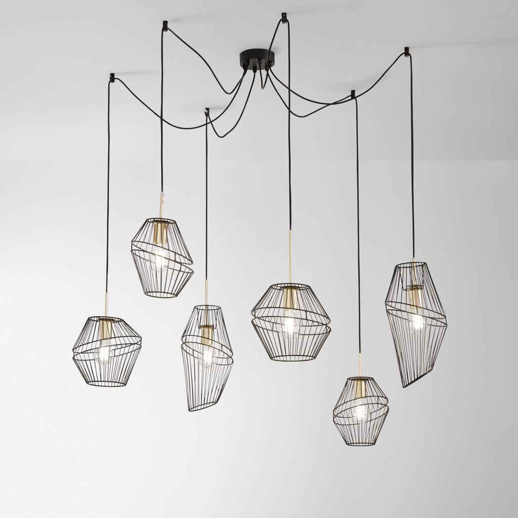 Lampadario a sospensione KIKO a sei luci in metallo nero e oro - FT-FeelThe