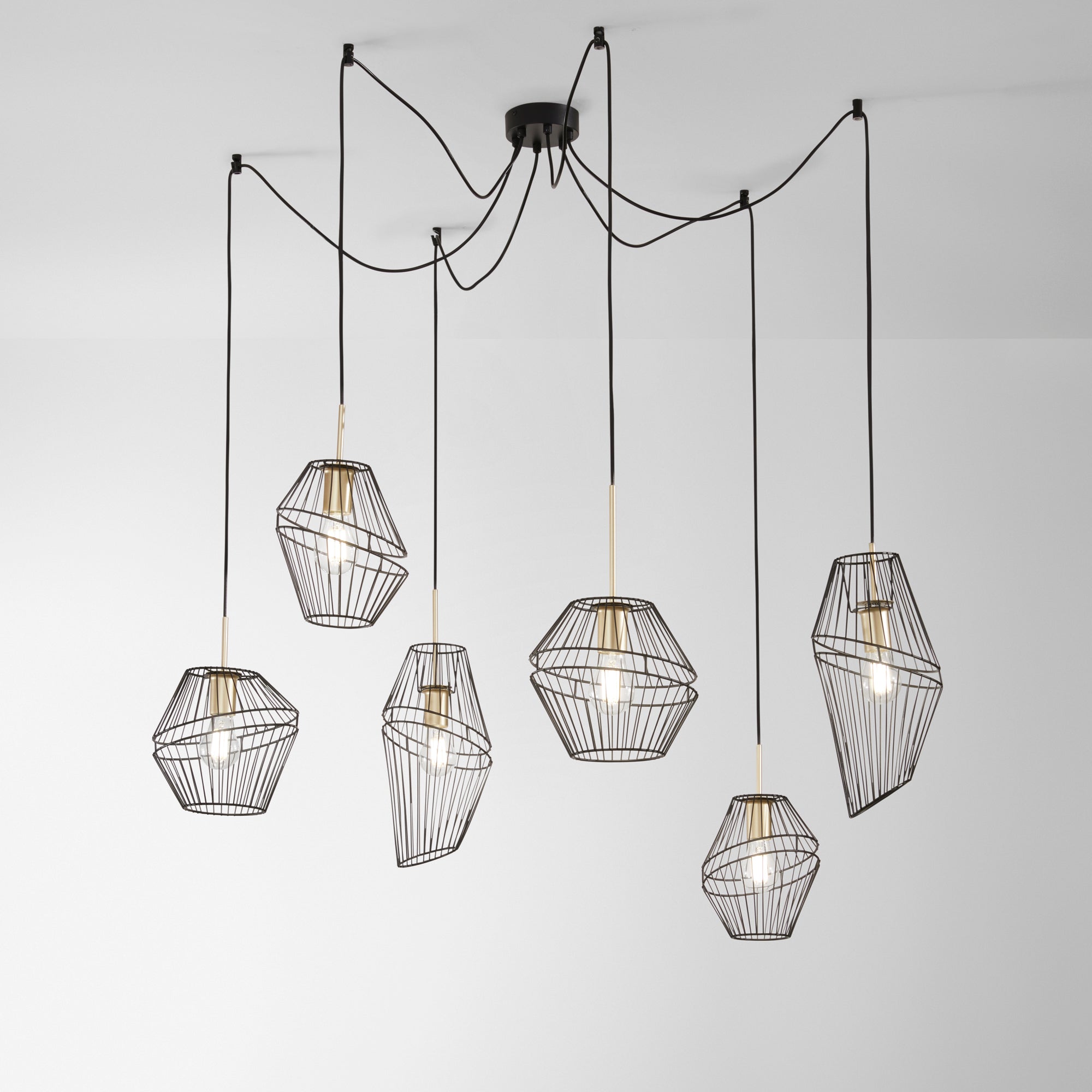 Lampadario a sospensione KIKO a sei luci in metallo nero e oro - FT-FeelThe