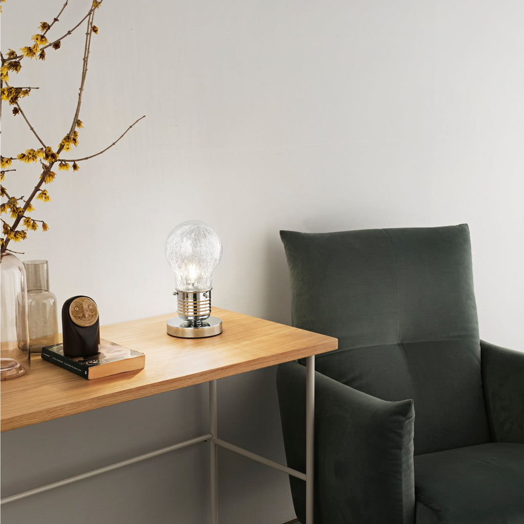 Lampada da tavolo collezione LAMPADINA in vetro con decoro interno con fili in alluminio - FT-FeelThe