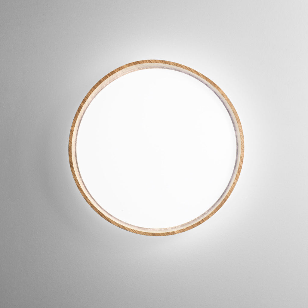 Plafoniera LED MADERA in metallo effetto legno 22W con interruttore CCT 40 cm. - FT-FeelThe