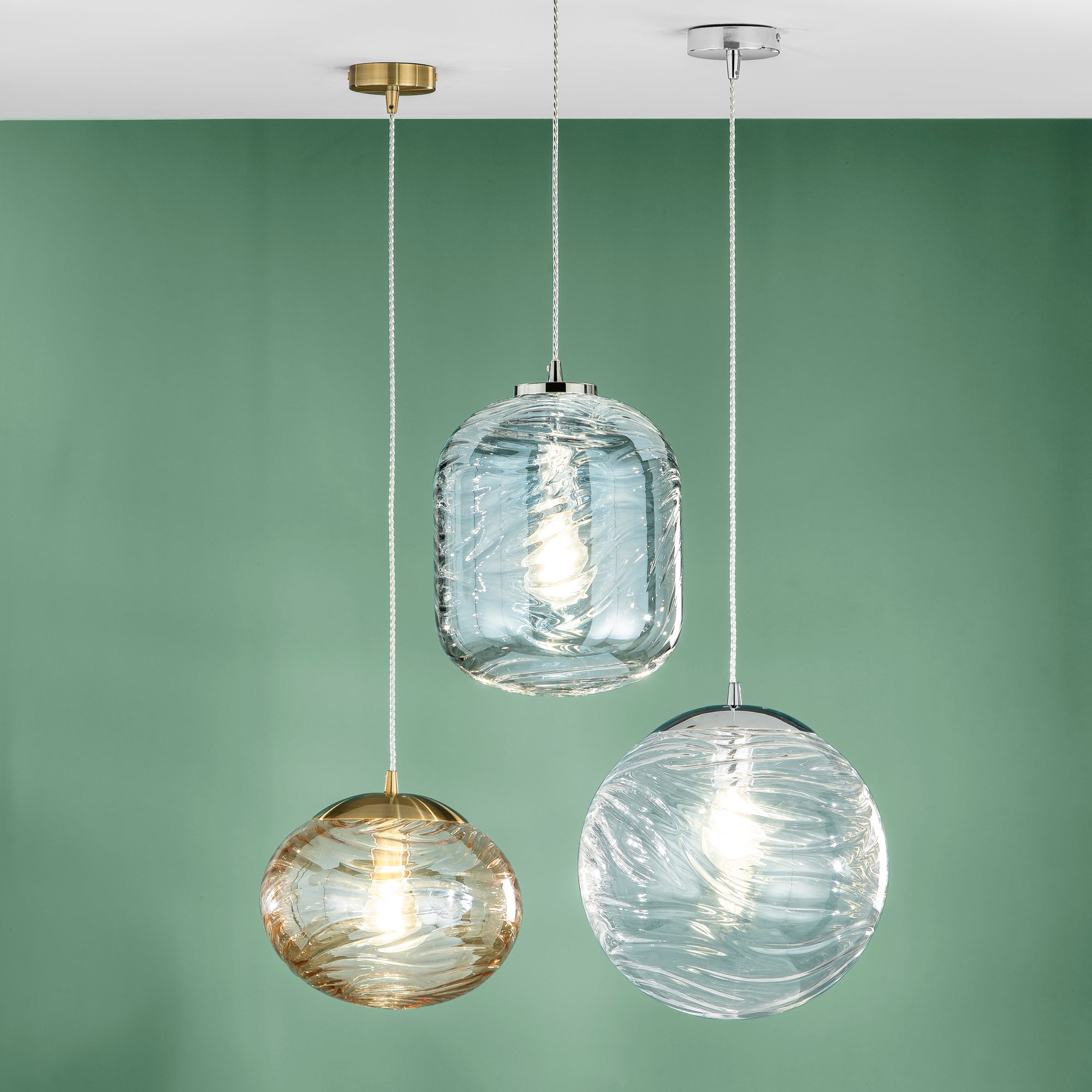 Lampadario a sospensione NEREIDE, disponibile in blu, champagne o trasparente - FT-FeelThe