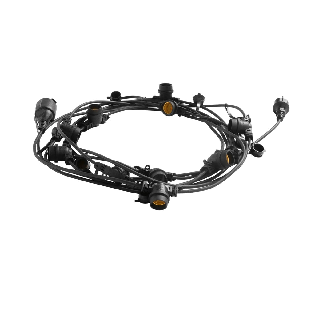 Stringa elettrificata Picnic con attacco E27 per esterni, con cavo in gomma inclusiva di spina schuko e connettore modulabile - FT-FeelThe