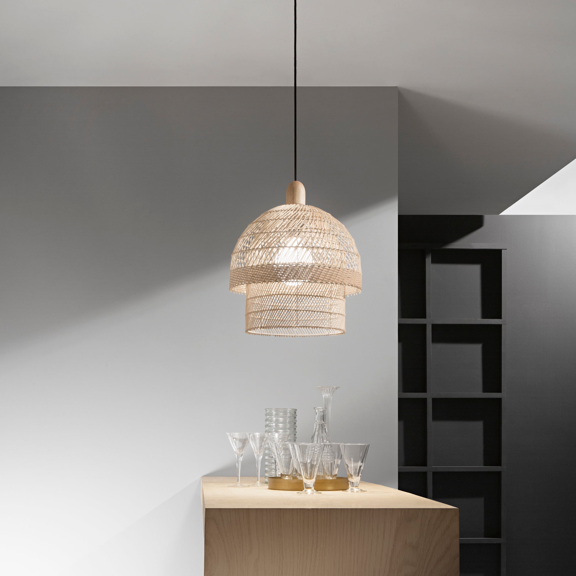 SIBILLA pendant lamp with double rattan lampshade and E27 socket 