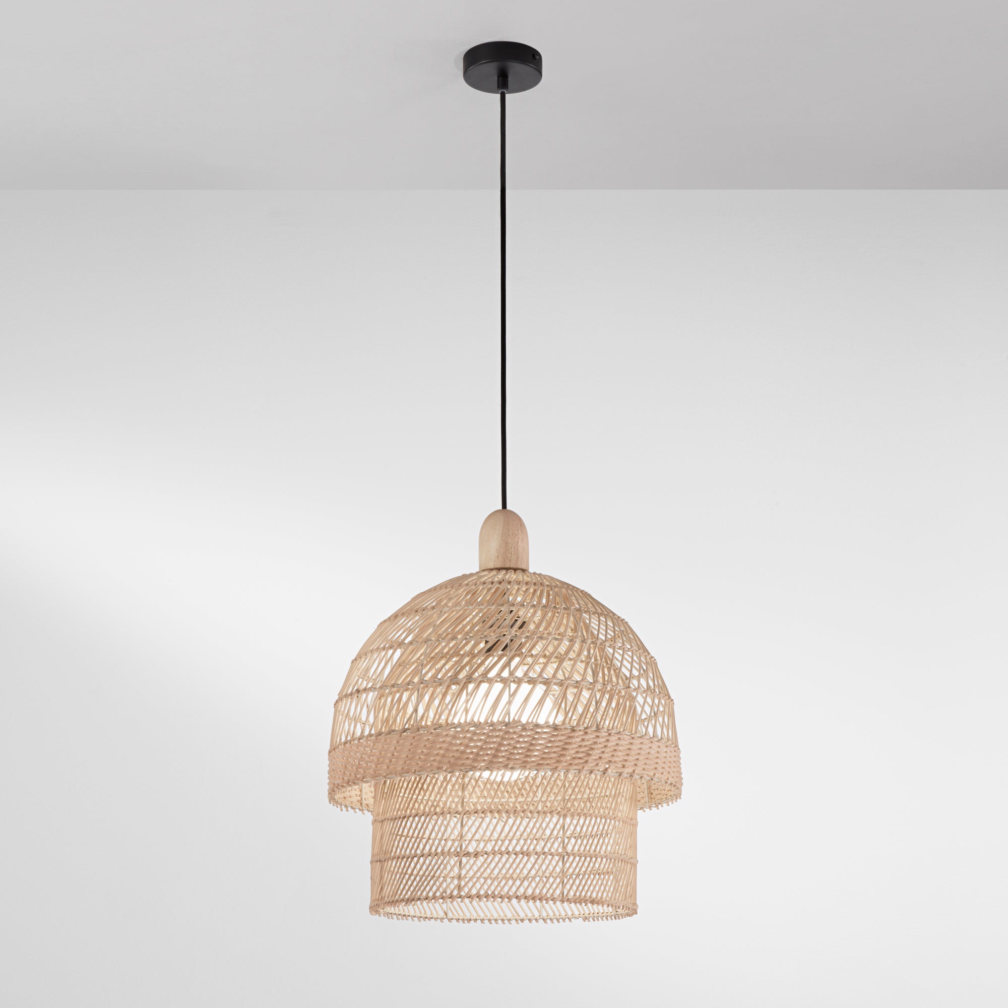 SIBILLA pendant lamp with double rattan lampshade and E27 socket 