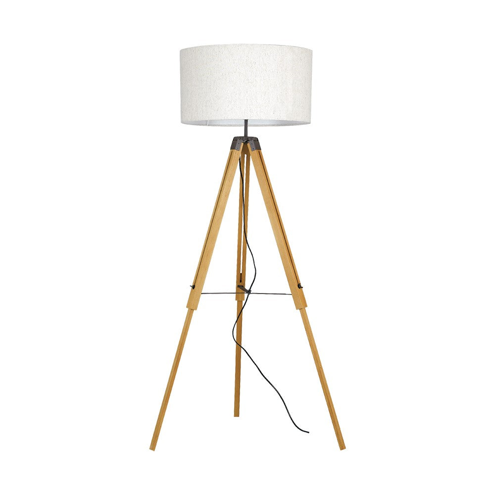 Piantana STUDIOS con cavalletto in legno rovere miele e paralume in tessuto bianco - FT-FeelThe