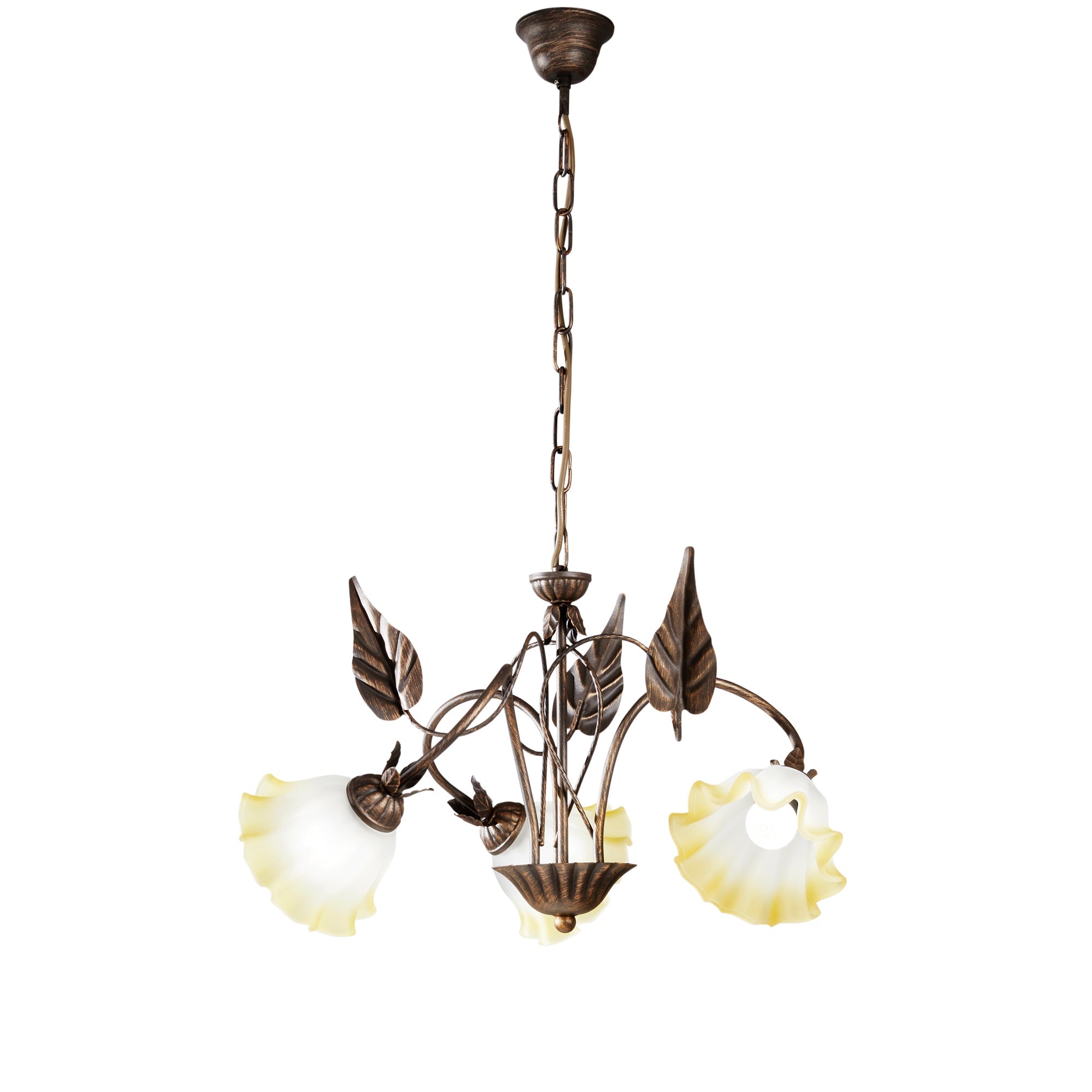 Lampadario TRISTANO in metallo marrone con diffusori in vetro bianco - FT-FeelThe