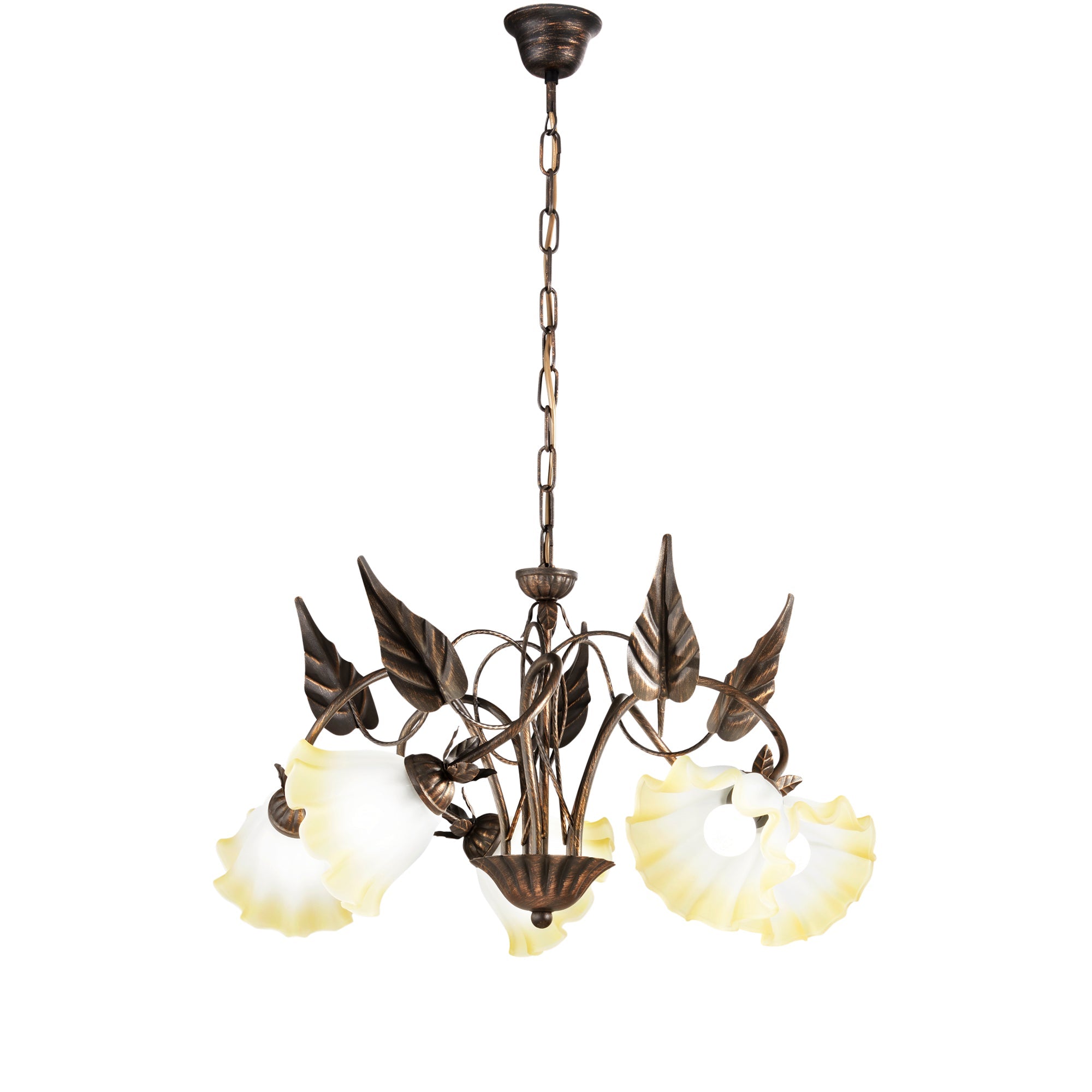 Lampadario TRISTANO in metallo marrone con diffusori in vetro bianco - FT-FeelThe