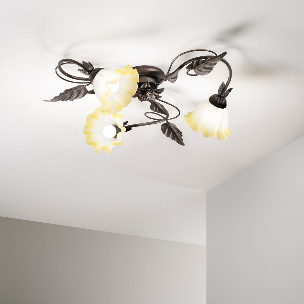 Plafoniera TRISTANO in metallo marrone con diffusori in vetro - FT-FeelThe