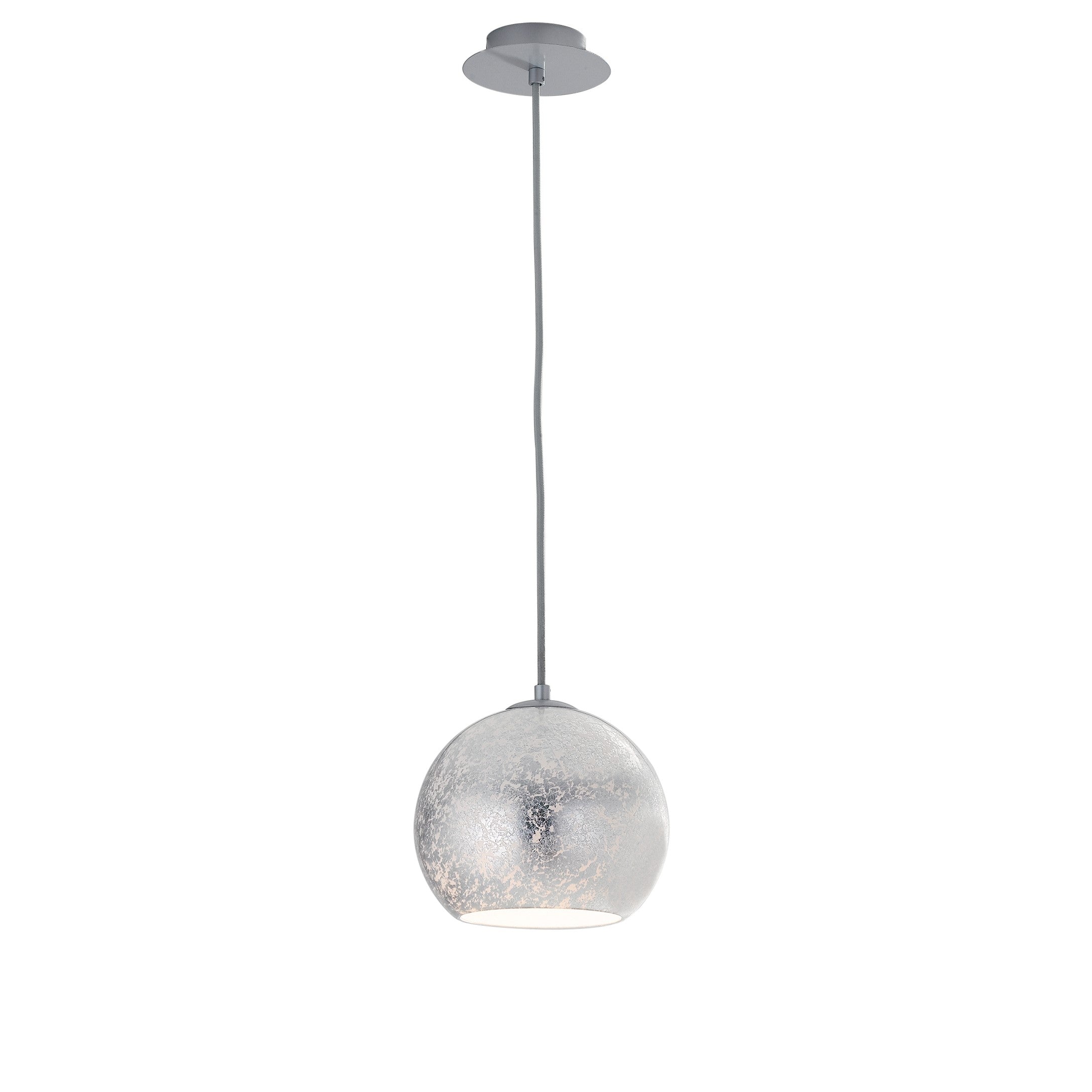 Lampadario a sospensione Vanity in vetro decoro foglia argento o foglia oro e cavo in tessuto grigio, disponibile in due dimensioni (1XE27) - FT-FeelThe