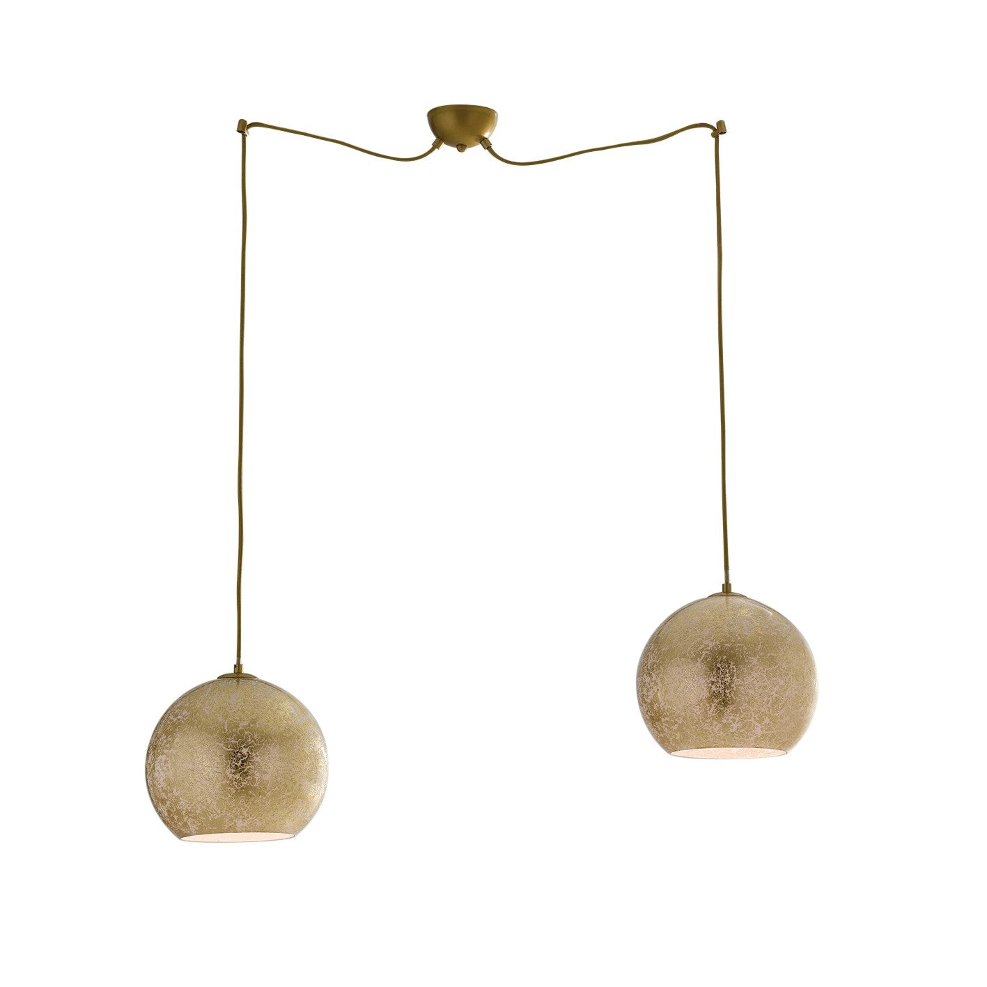 Lampadario a sospensione Vanity in vetro decoro foglia argento o foglia oro, cavo in tessuto grigio e due punti luce (2XE27) - FT-FeelThe
