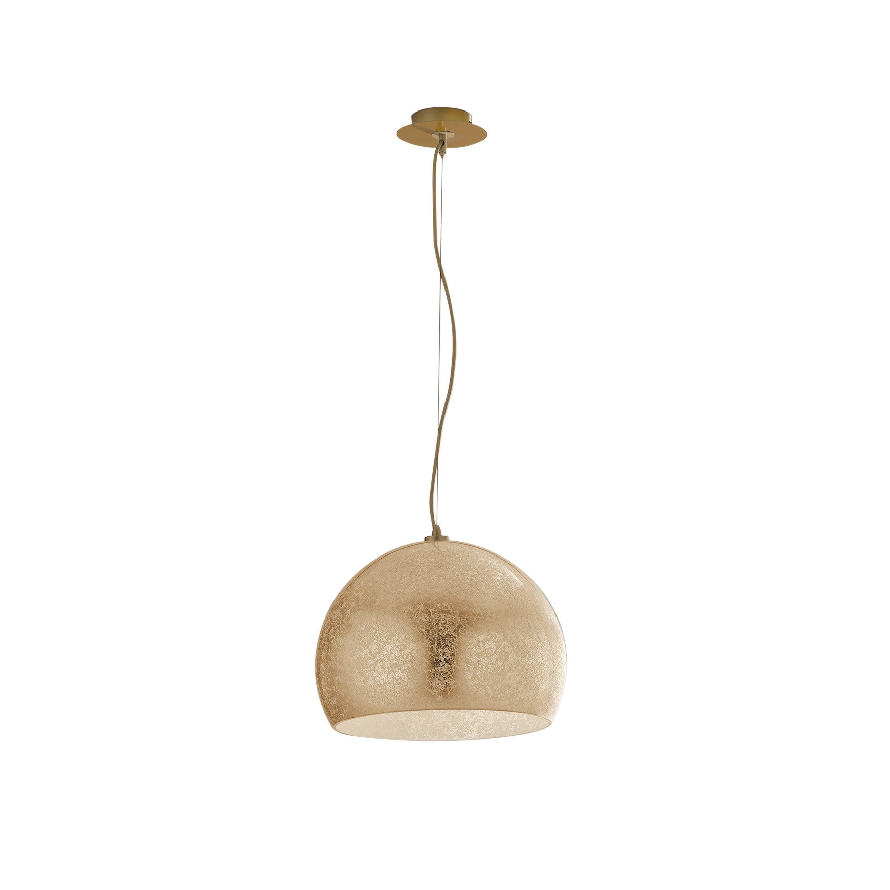 Lampadario a sospensione Vanity in vetro decoro foglia argento o foglia oro e cavo in tessuto grigio, disponibile in due dimensioni (3XE27) - FT-FeelThe