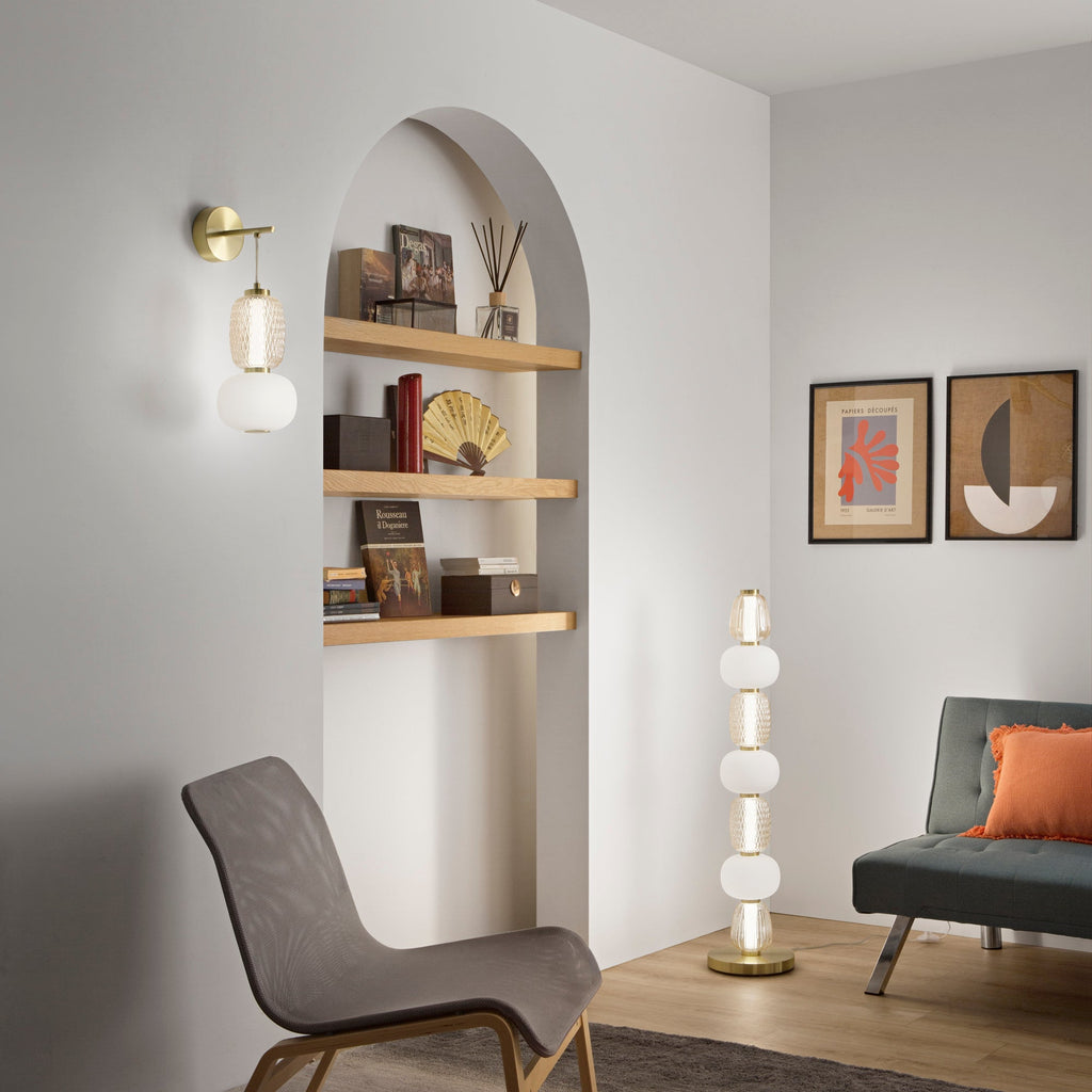 Piantana TOTEM oro 7 vetri trasparente con diffusore opale LED Integrato - FT-FeelThe