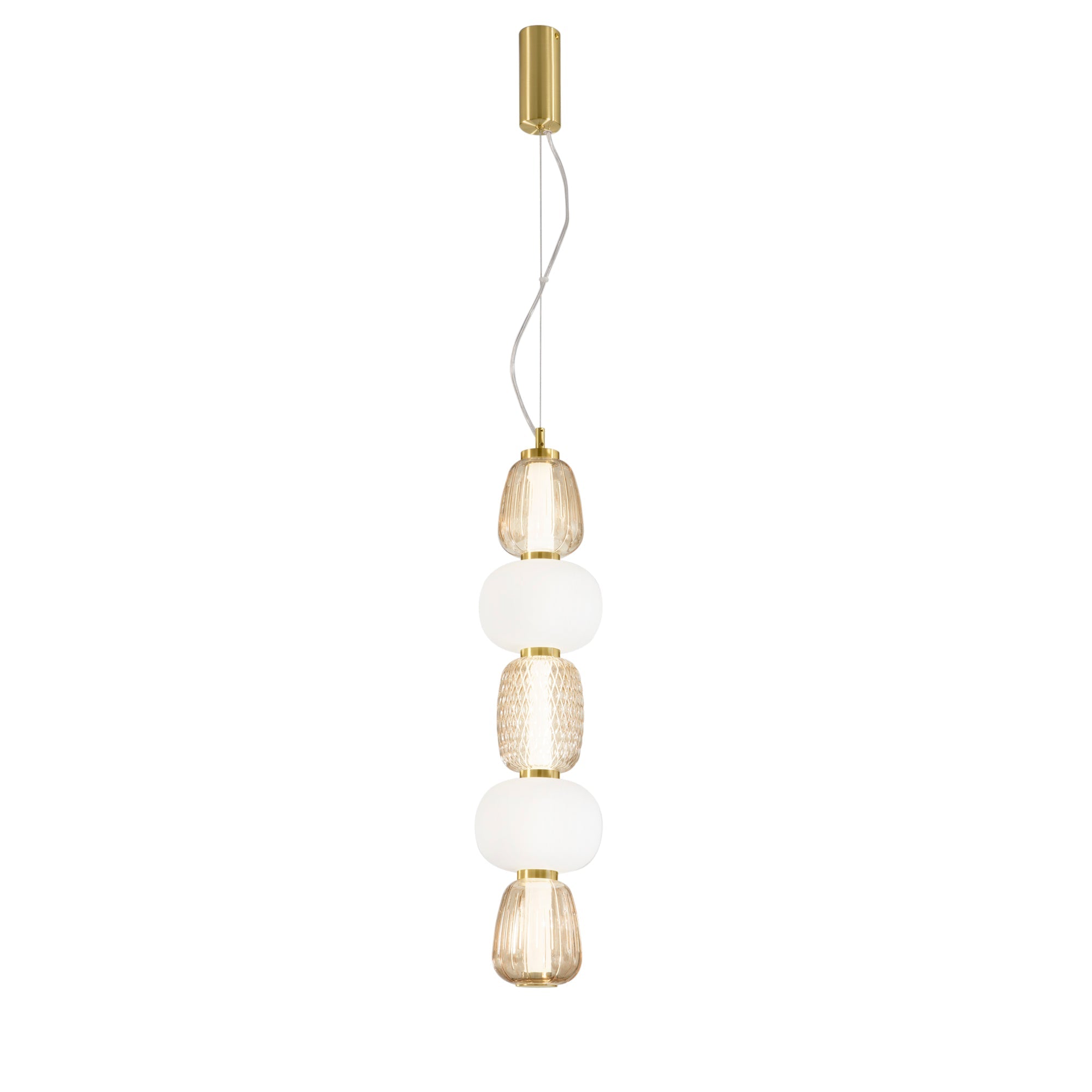Sospensione TOTEM oro vetro trasparente con diffusore opale LED Integrato - FT-FeelThe