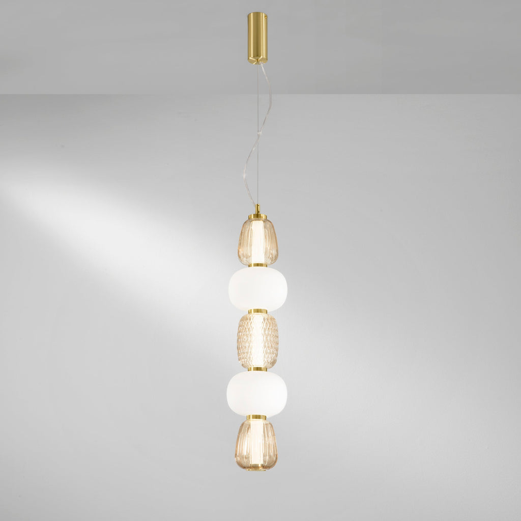 Sospensione TOTEM oro vetro trasparente con diffusore opale LED Integrato - FT-FeelThe