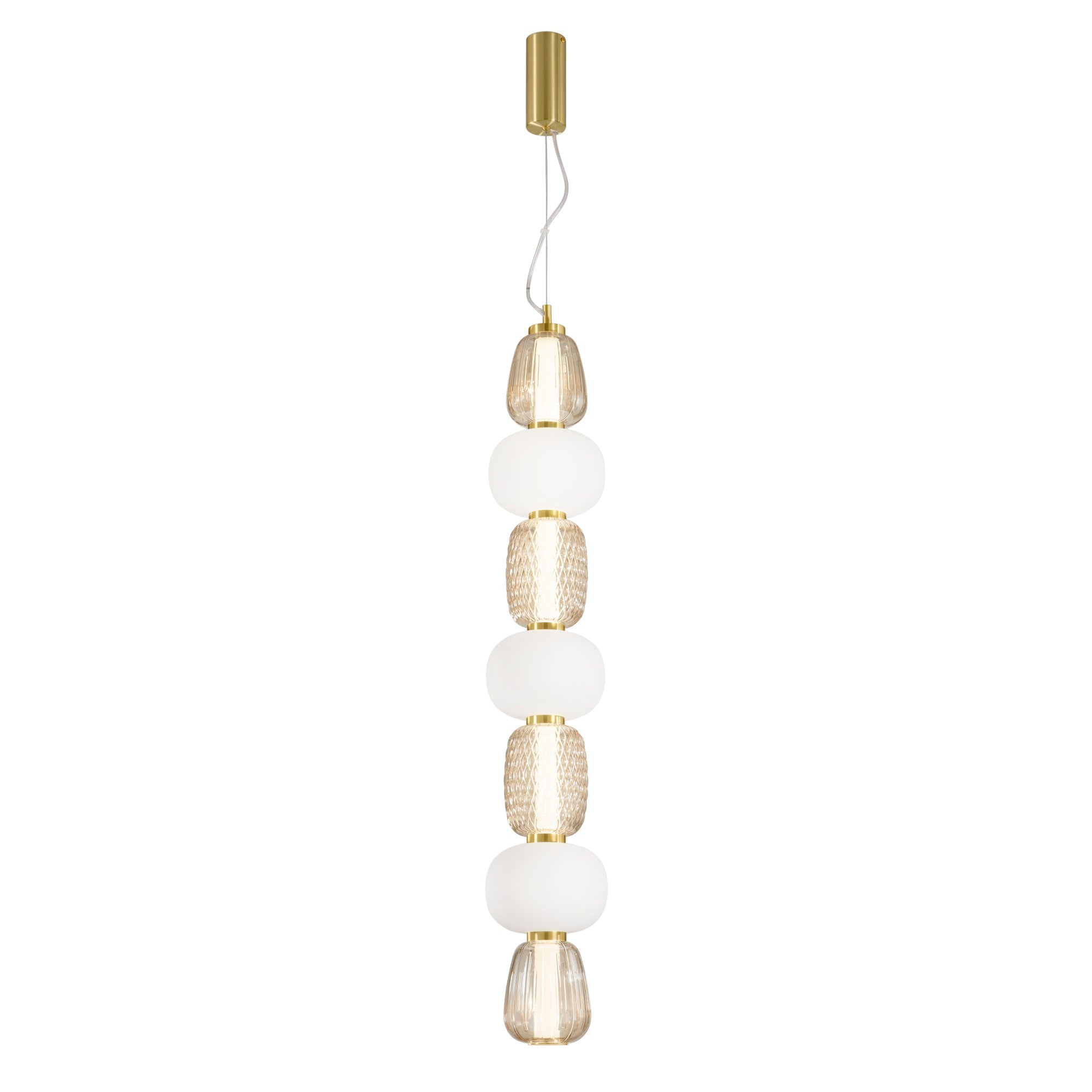 Sospensione TOTEM oro vetro trasparente con diffusore opale LED Integrato - FT-FeelThe