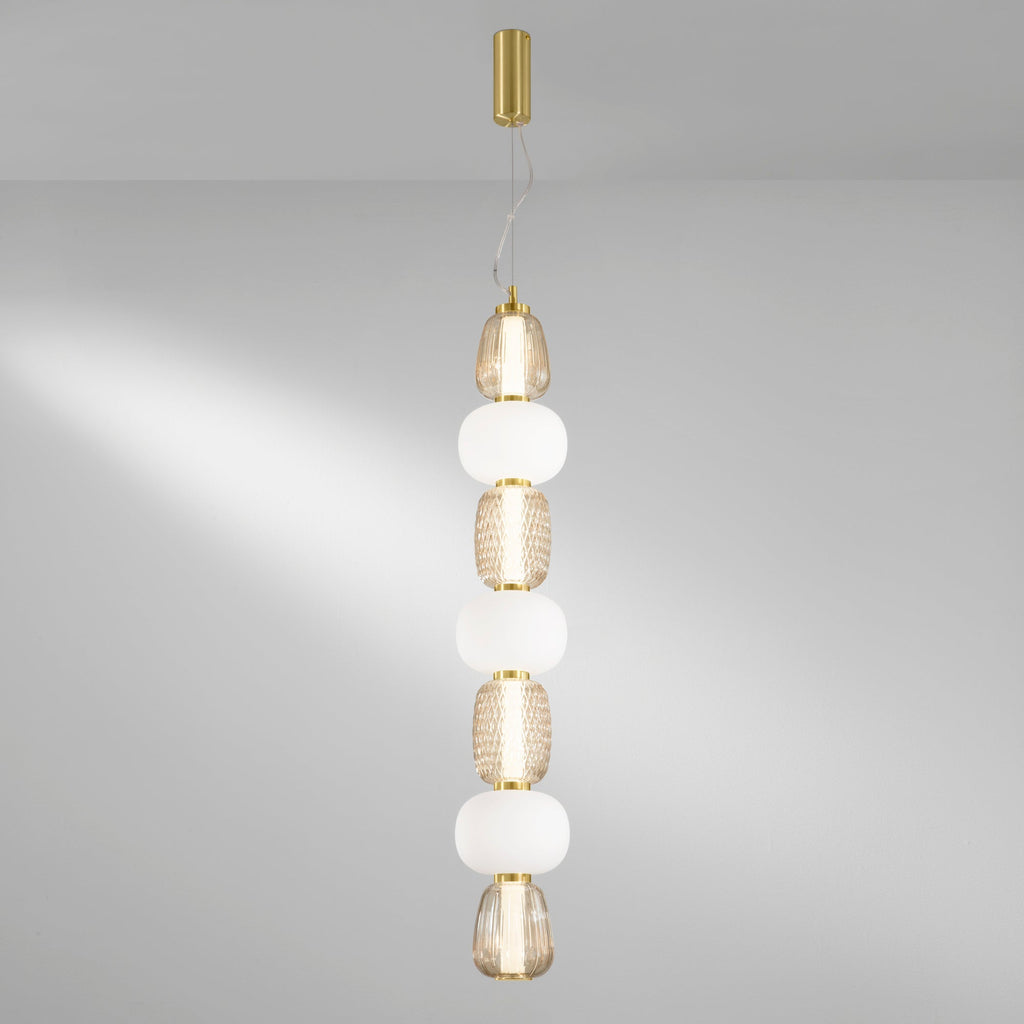 Sospensione TOTEM oro vetro trasparente con diffusore opale LED Integrato - FT-FeelThe