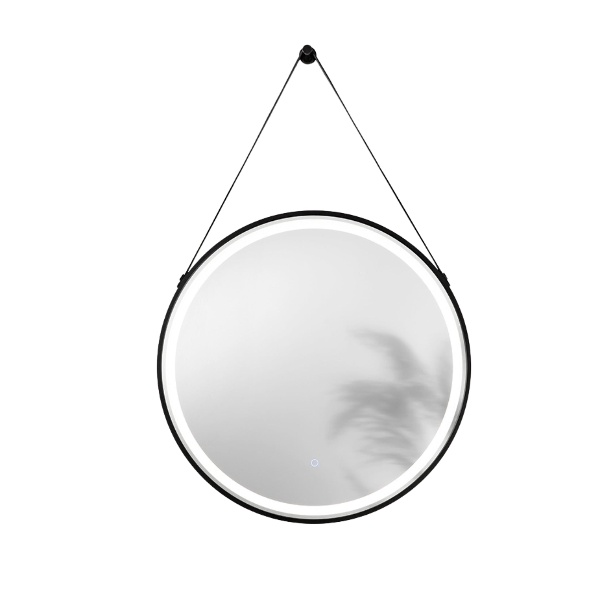 Specchio BELT tondo con illuminazione a LED, fascia in pelle, CCT, Nero