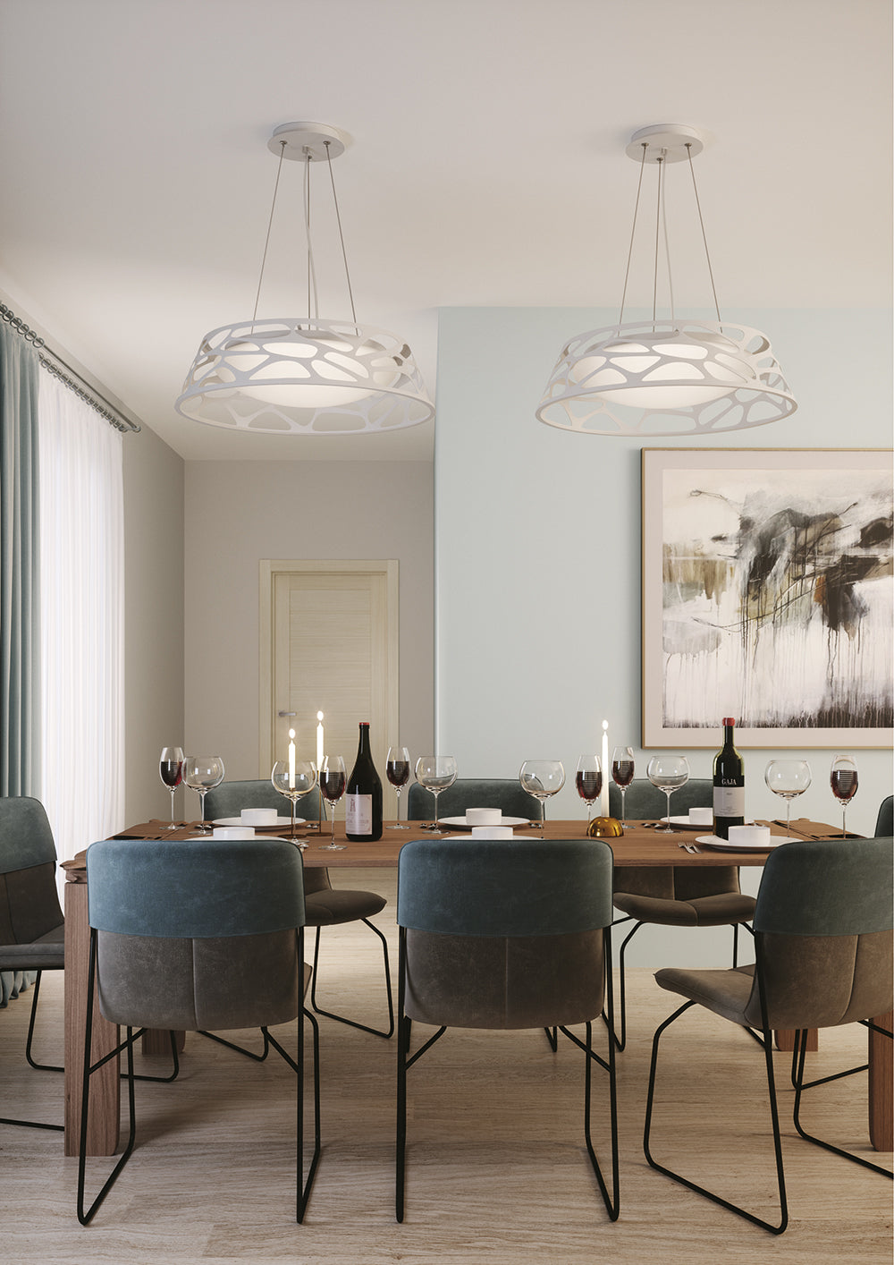 Lampadario a sospensione LED Maui con struttura in metallo bianco matto e diffusore opale in acrilico, luce naturale - FT-FeelThe