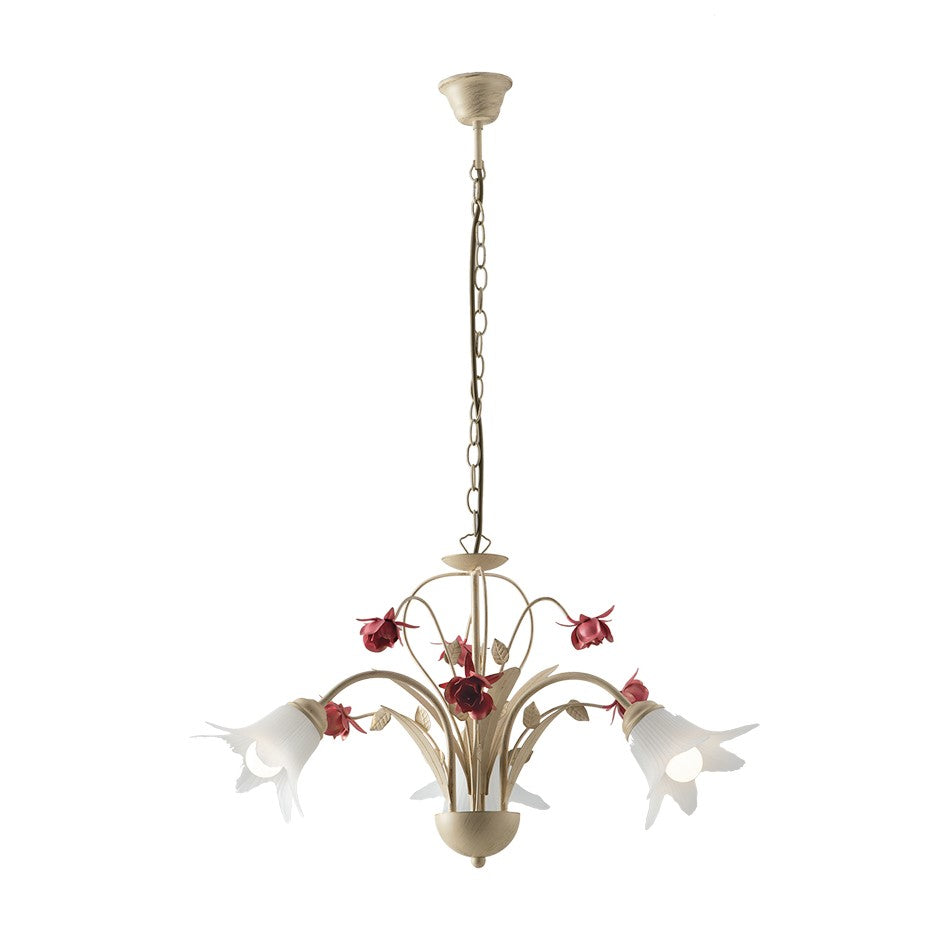 Lampadario a sospensione ROSE in metallo decorato a mano e dettagli floreali - FT-FeelThe