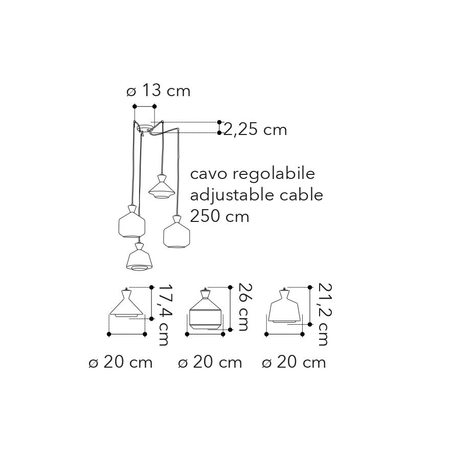 Lampadario a sospensione SUGAR, quattro diffusori - FT-FeelThe